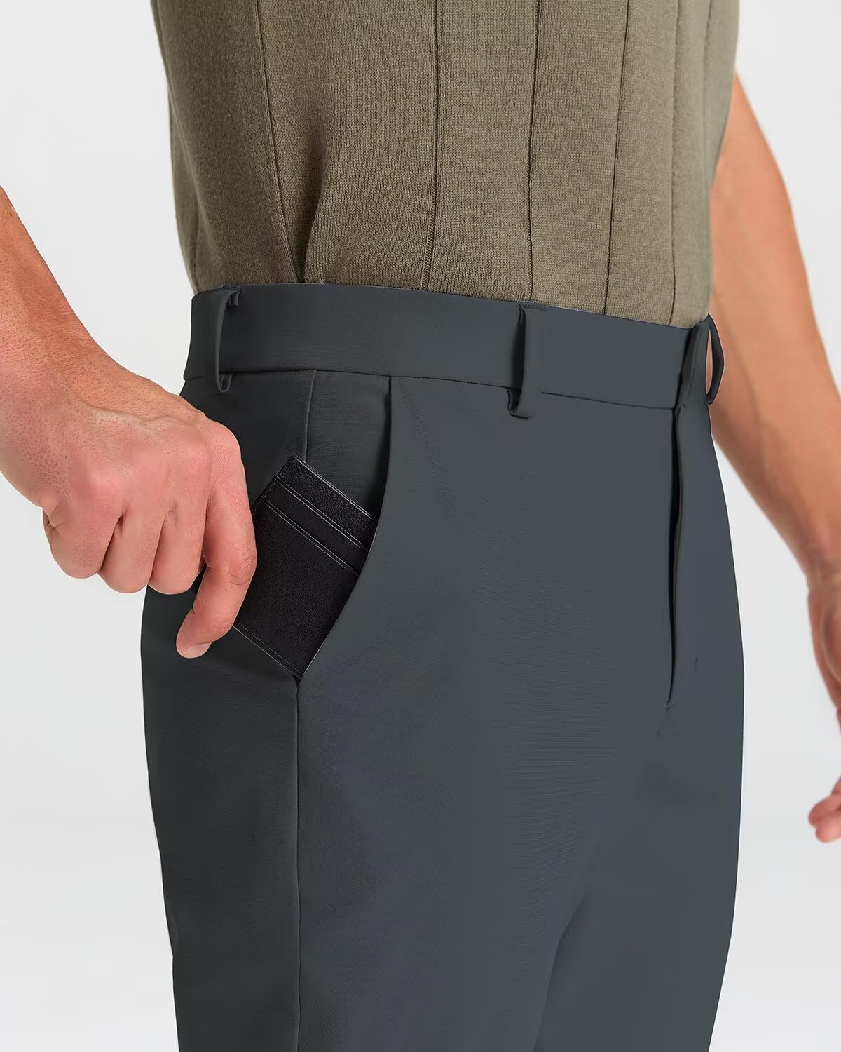 SNOWTEN Mens Golf Pants Classic Fit Stretch Work Dress Pants 30" Quick Dry Lightweight Casual Comfy Pants with Pockets Black 35w × 30L