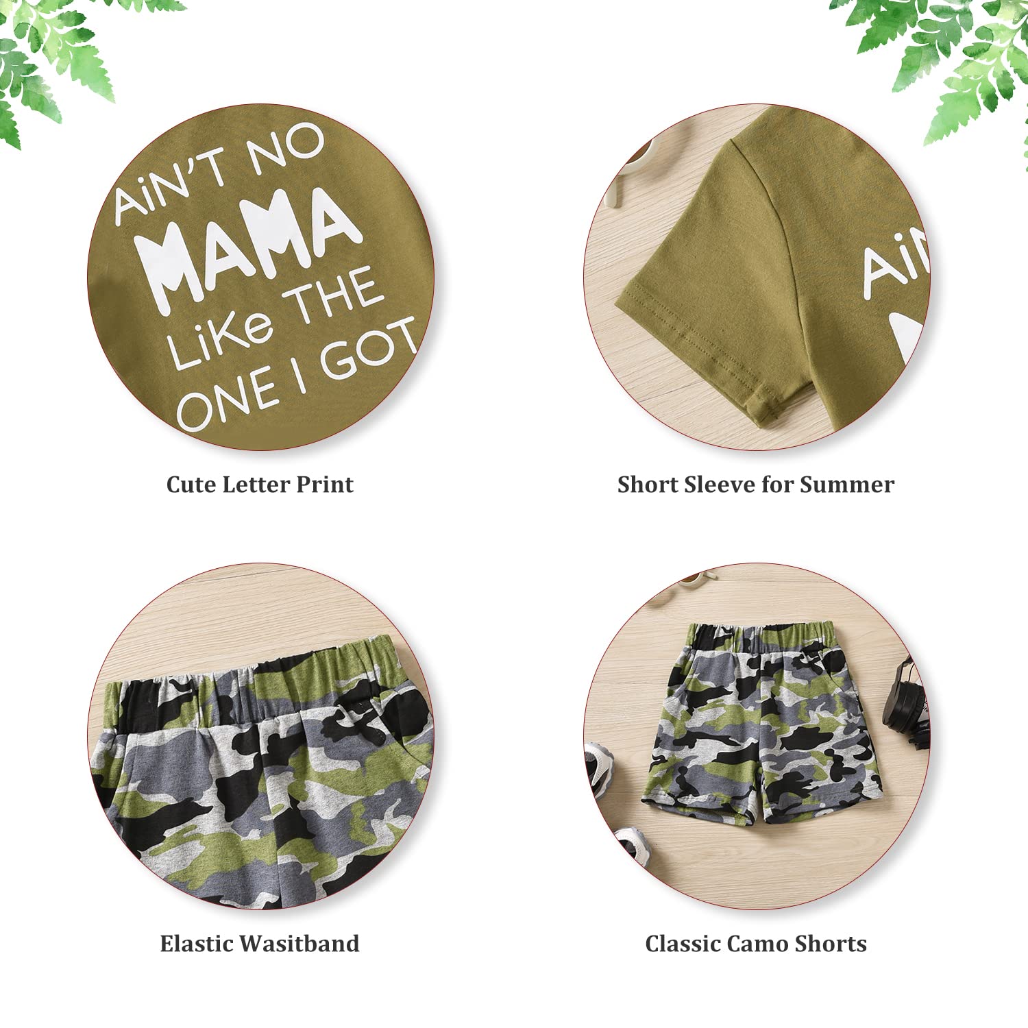 fioukiay 4T Black Toddler Boys Sring Summer Shorts Set Boys Letter Printed Palm Leaf Clothes Outfit