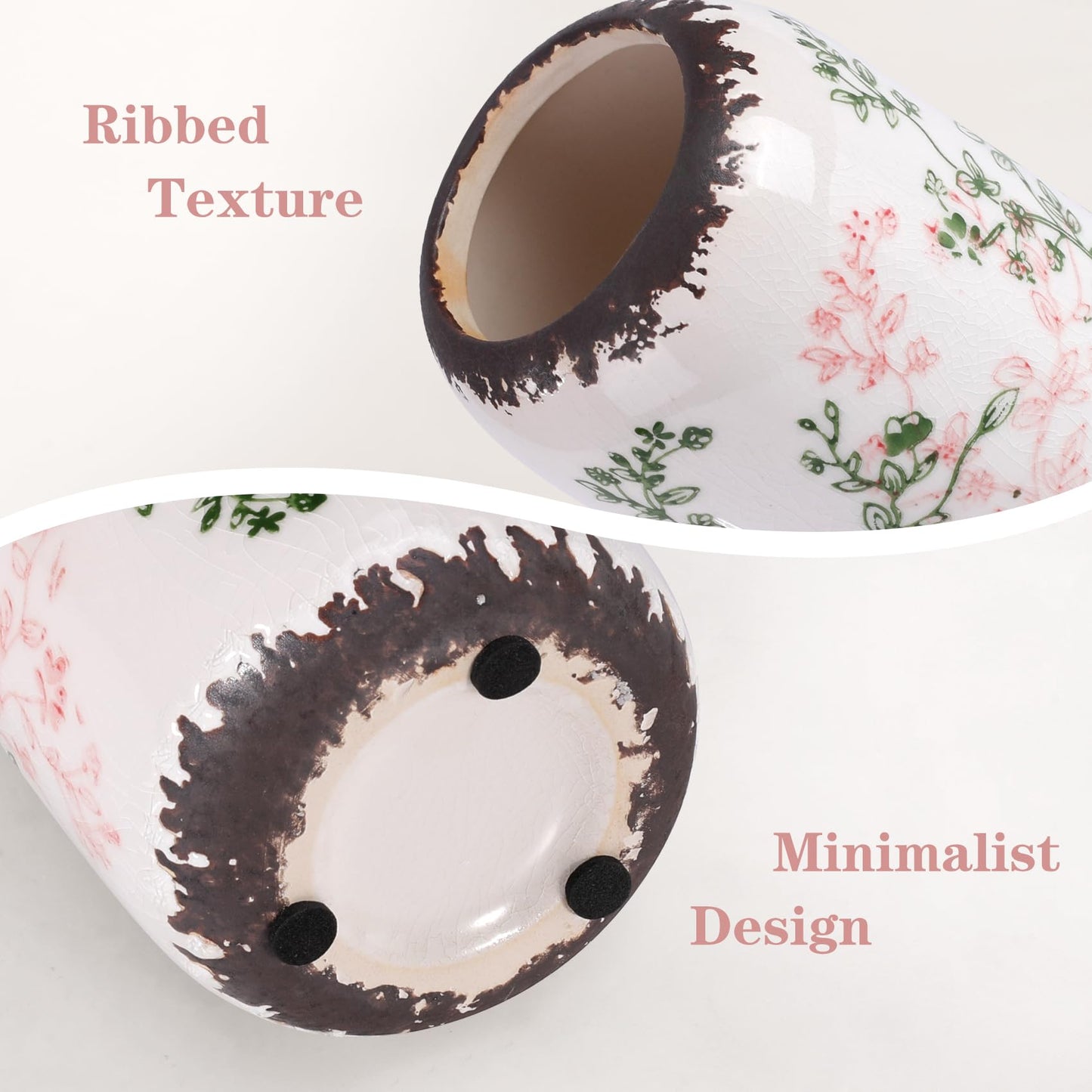 Ceramic Vase for Flowers – Modern Small Ribbed Textured Flower Vase for Home Decor, Pampas Grass, Decorative, Farmhouse, Coffee Table, Kitchen Centerpieces, Bookshelf and Home Living (White)