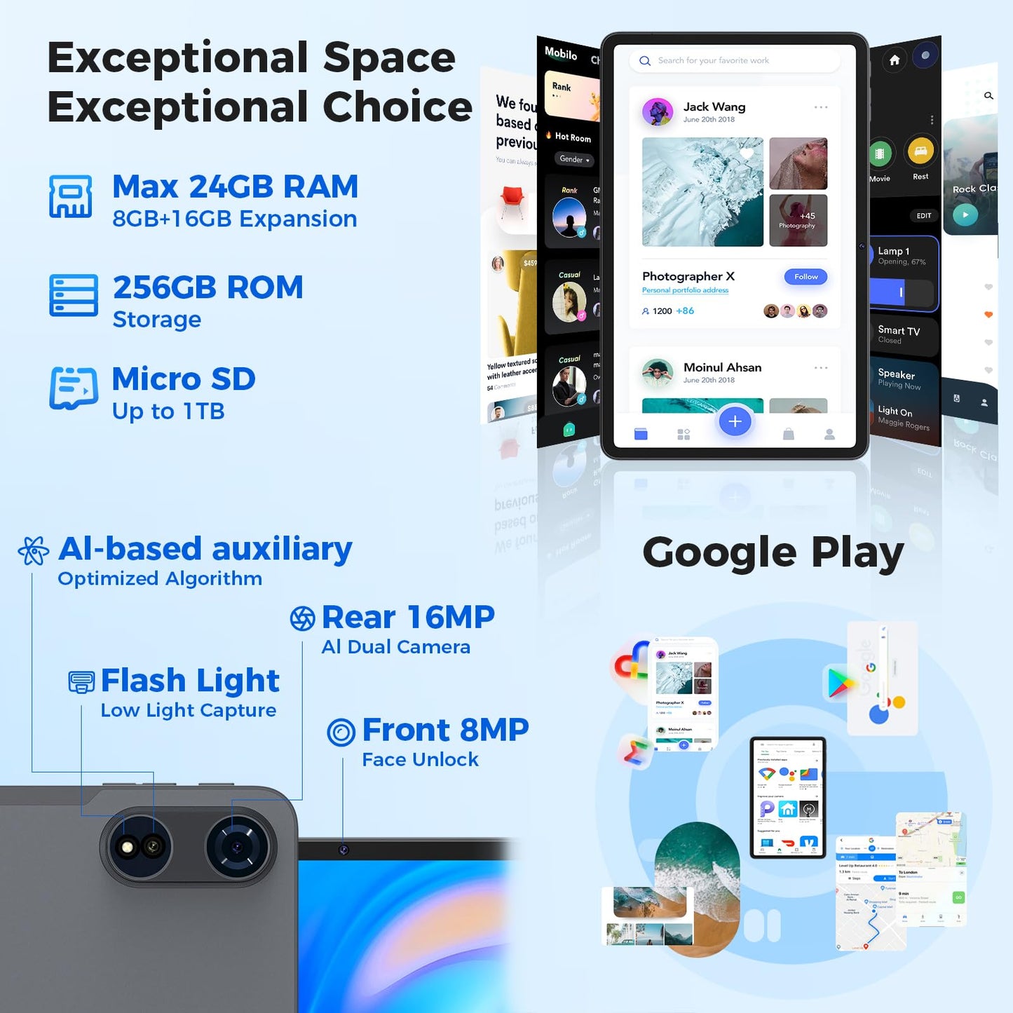 Android 15 Tablets 12 inch, 24GB（8+16）RAM+256 Storage(Expand to 1TB).