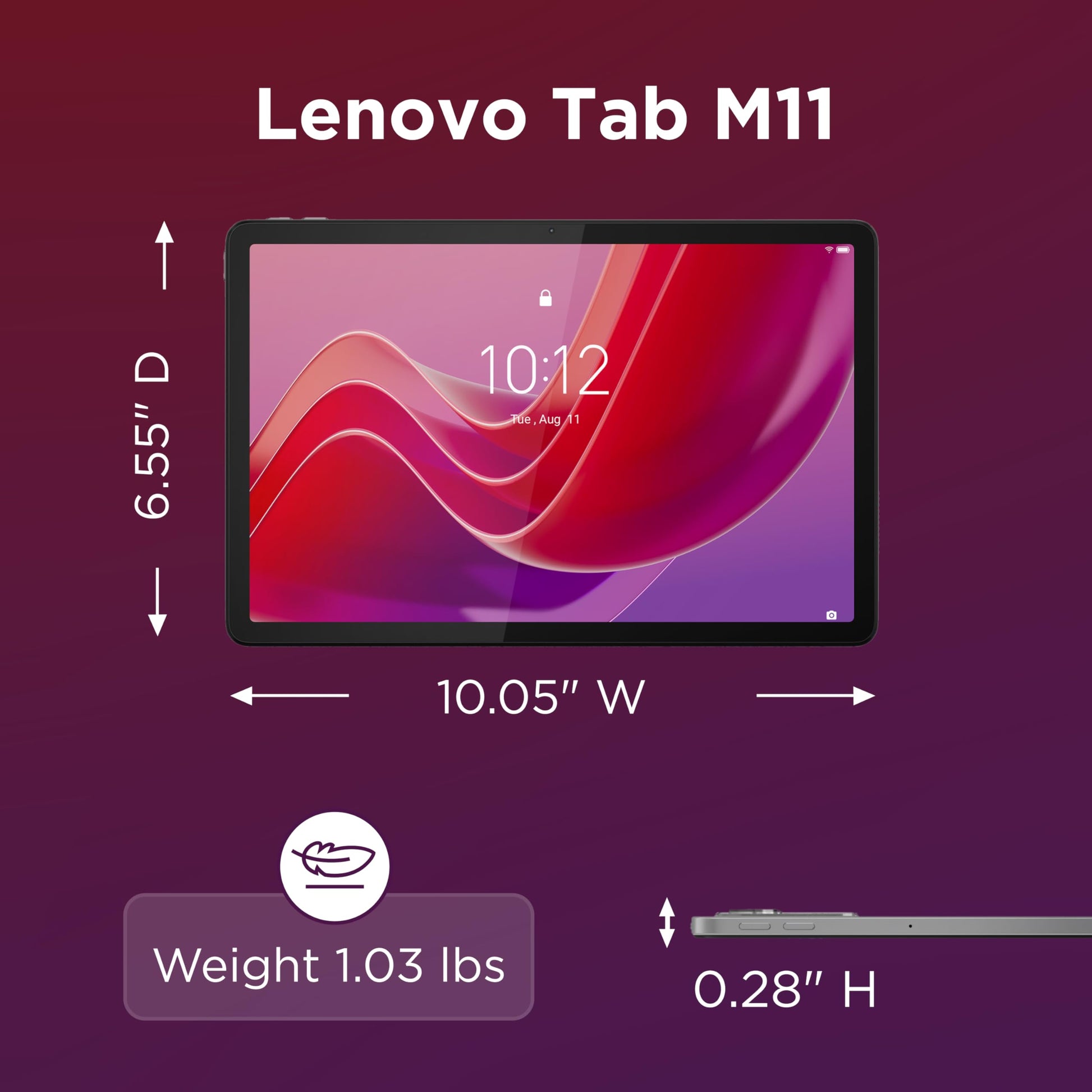 Lenovo Tab M11, 11” Display, MediaTek Helio G88 Octa-Core, 4GB RAM, 128GB SSD, 1920x1200 px, Ambient Light-Sensor, 10 Hour Battery, Comes w/Folio Case, Luna Grey