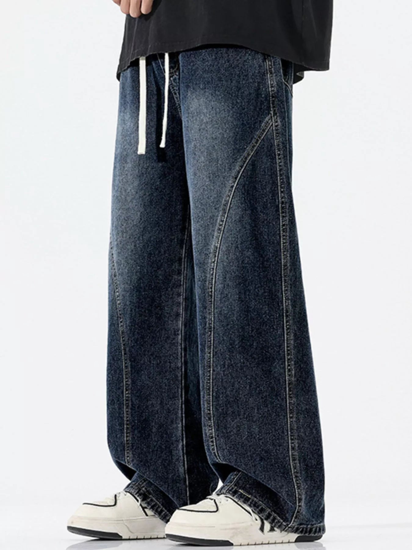 Men's Full Size Vintage Wash Wide Leg Jeans Plus Size