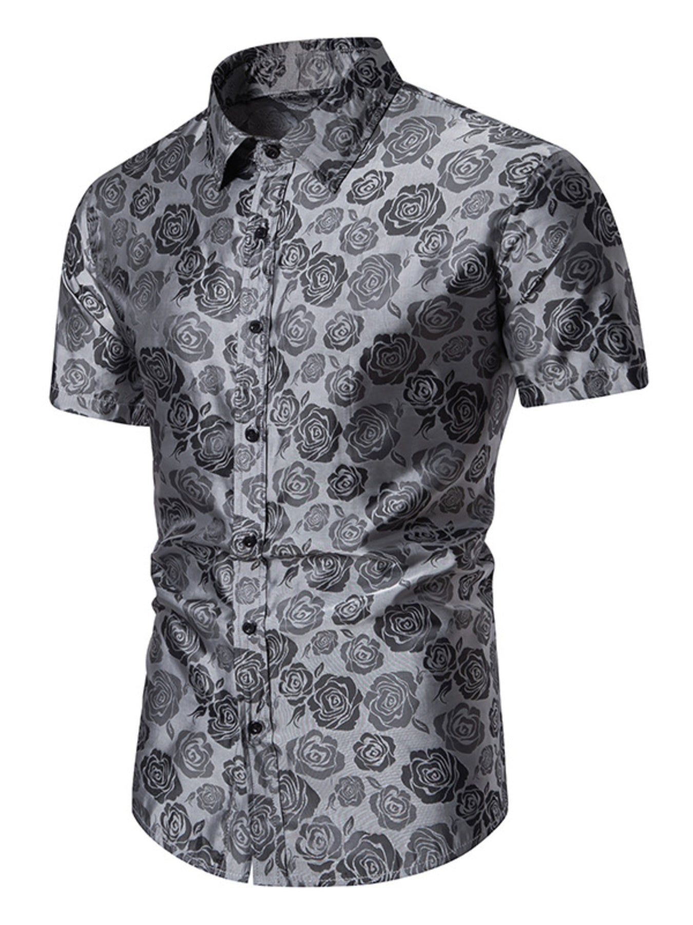 Men's Rose Print Short Sleeve Button-Down Shirt