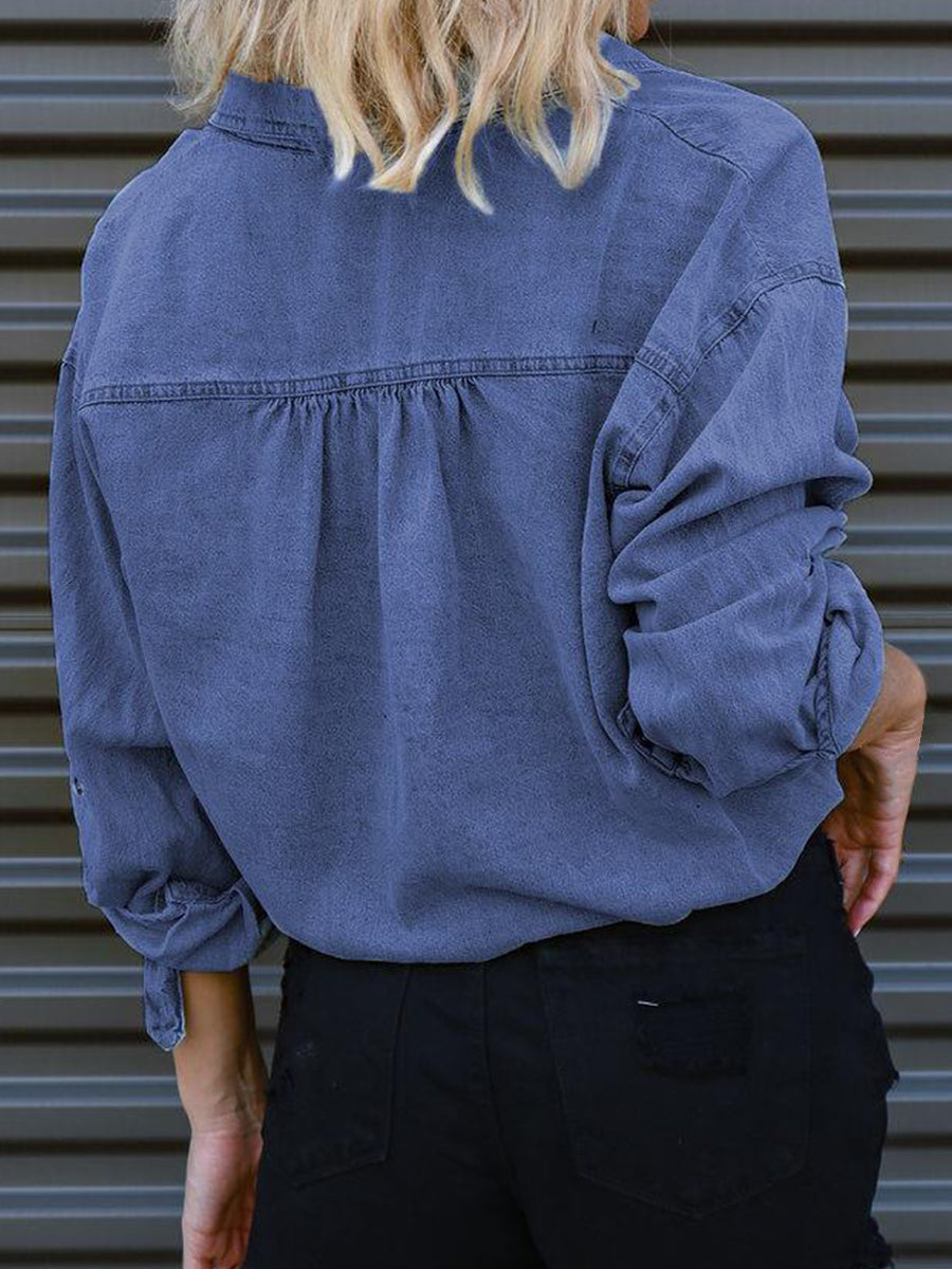 Button Down Drop Shoulder Denim Jacket