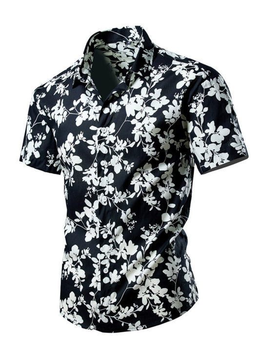 Men's Plus Size Floral Print Short Sleeve Casual Shirt