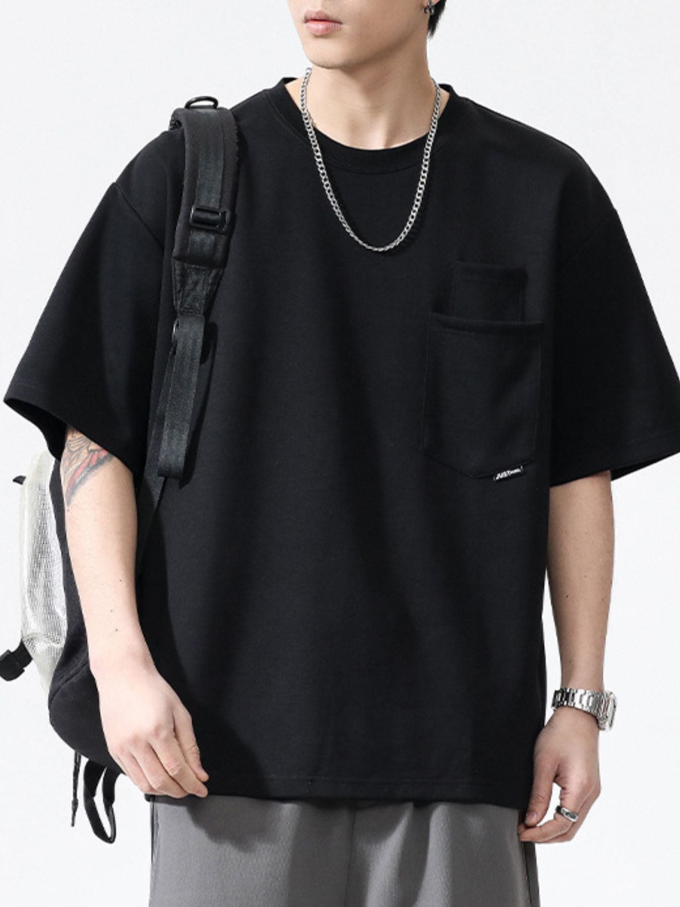 Men's Plus Size Casual Pocket Solid Color T-Shirt