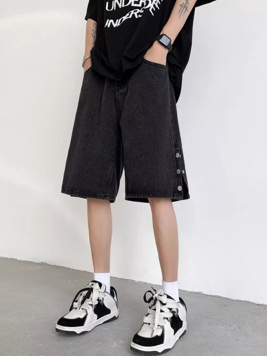 Men's Plus Size Vintage Wash Wide Leg Denim Shorts