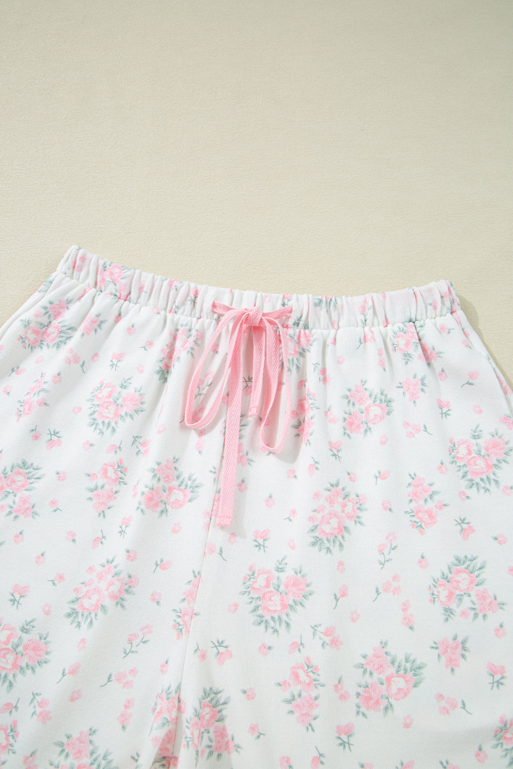  Pink Floral Print Lettuce Trim Tee and Shorts Pajama Set