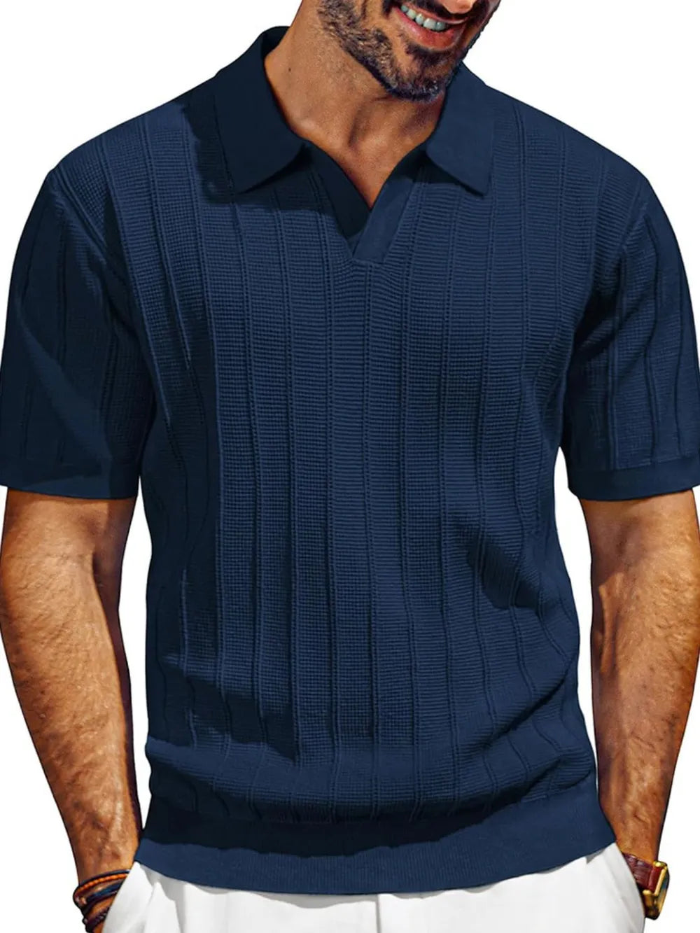 Men's Full Size Textured Collared Neck Short Sleeve Polo Plus Size