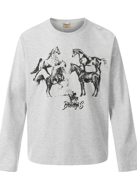 Men's Vintage Horse Graphic Long Sleeve T-Shirt
