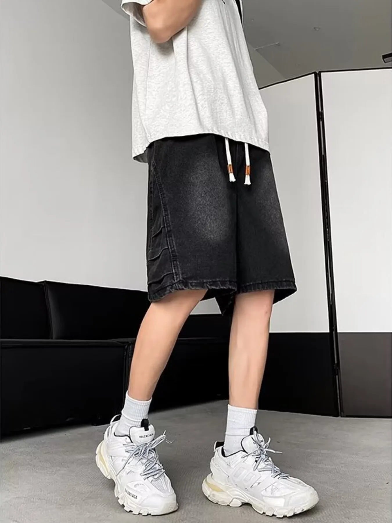 Men's Plus Size Wash Loose Fit Denim Shorts