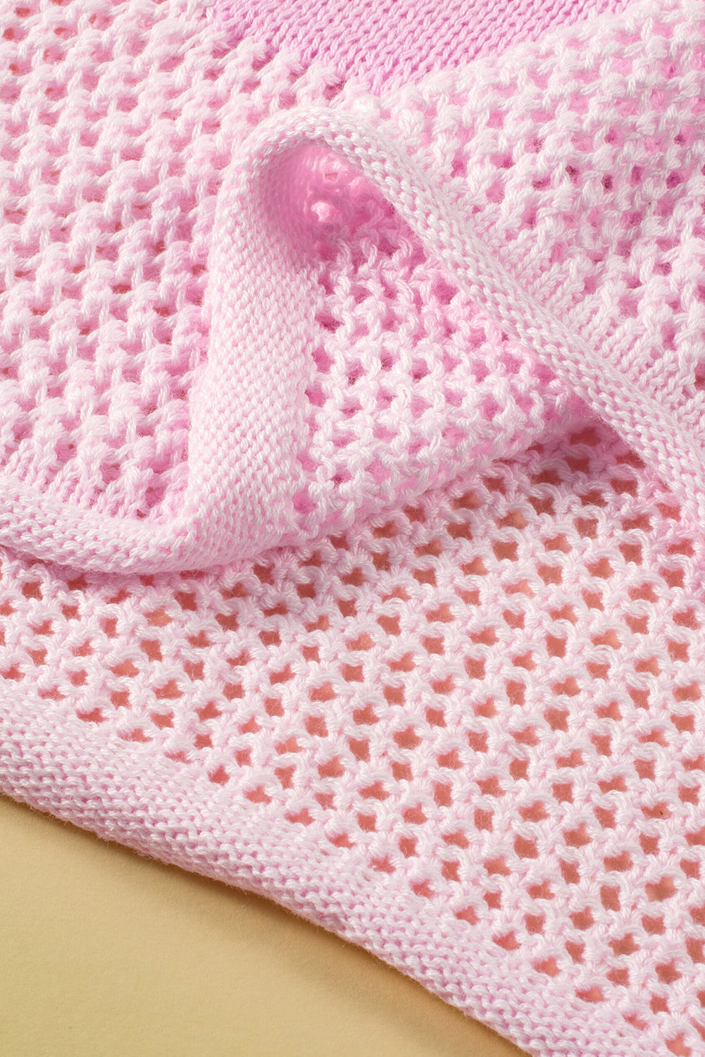  Sea Green 60s Flower Drop Shoulder Hollow Knit Top