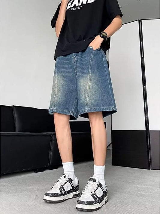Men's Plus Size Vintage Wash Loose Fit Denim Shorts