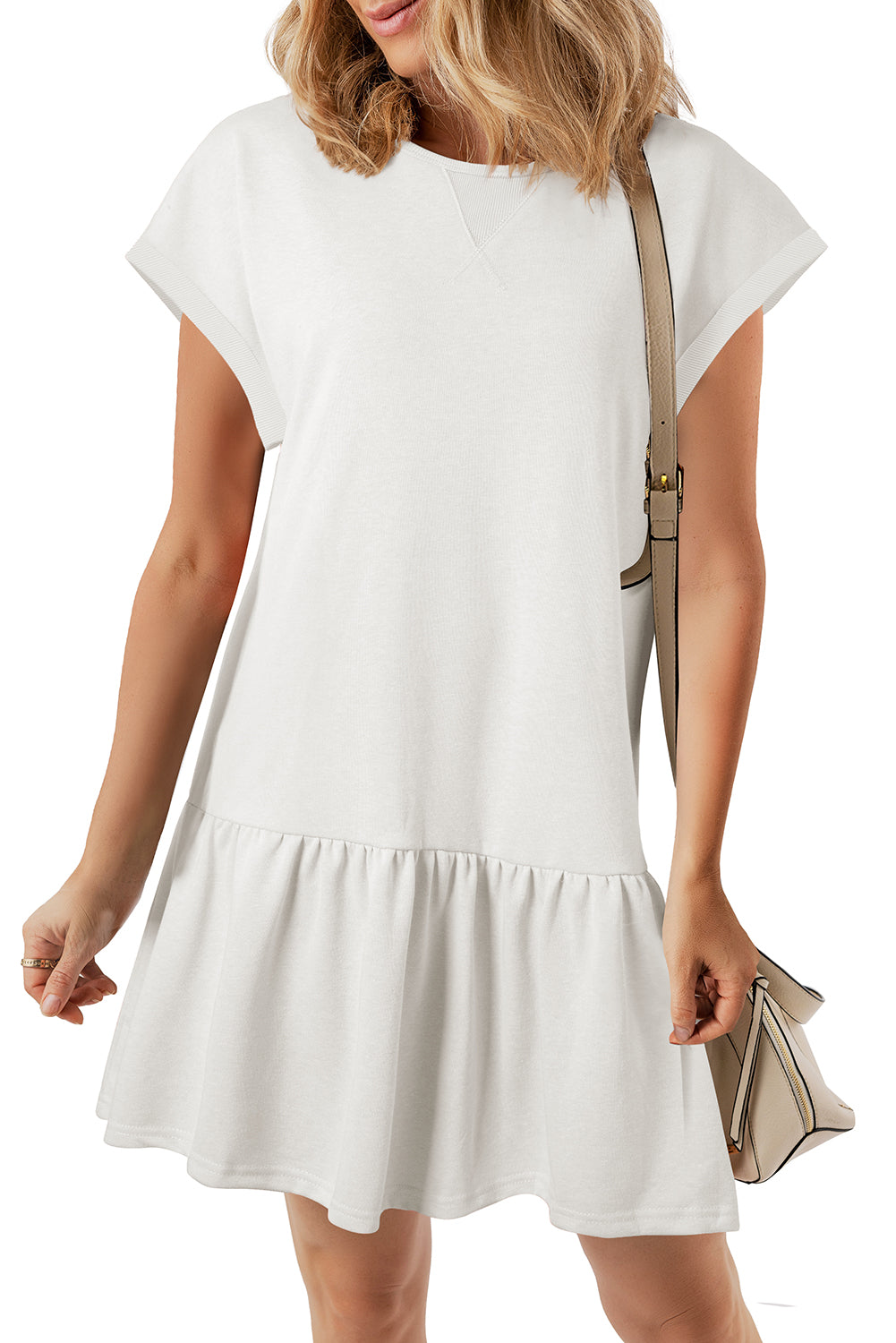 Ashleigh Blue Solid Color Cap Sleeve Drop Waist T Shirt Dress