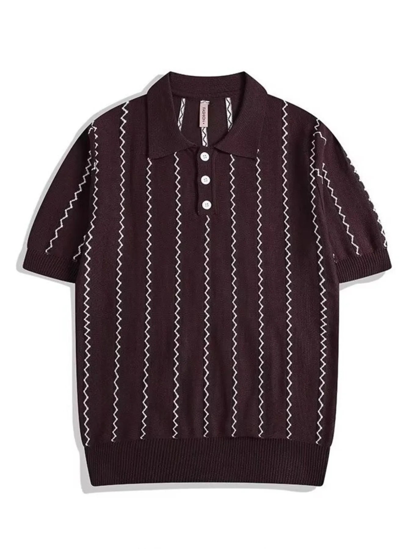 Men's Full Size Zigzag Striped Knit Polo Plus Size