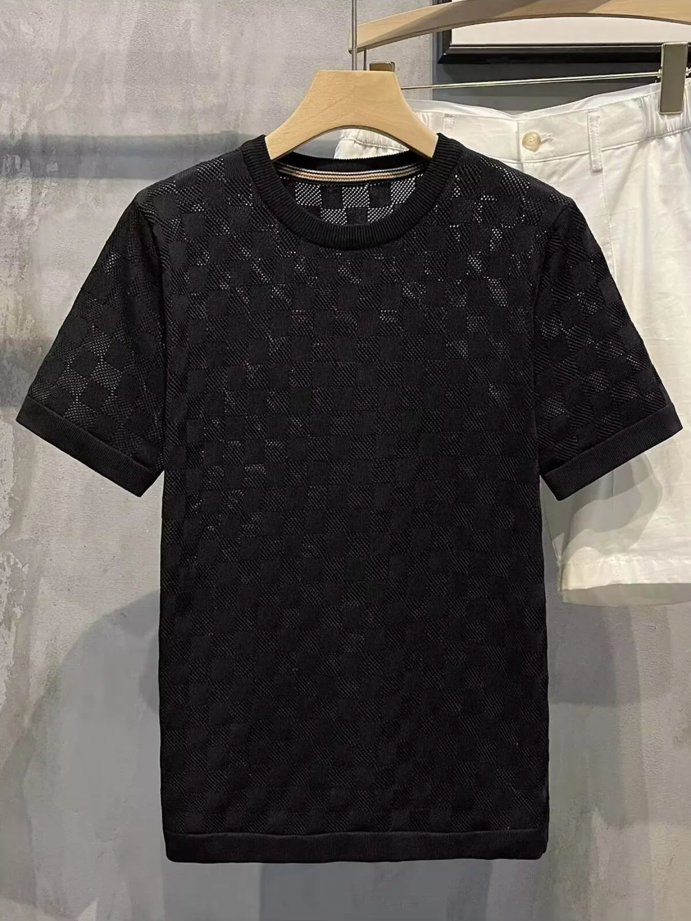 Men's Full Size Checkered Round Neck Short Sleeve T-Shirt Plus Size