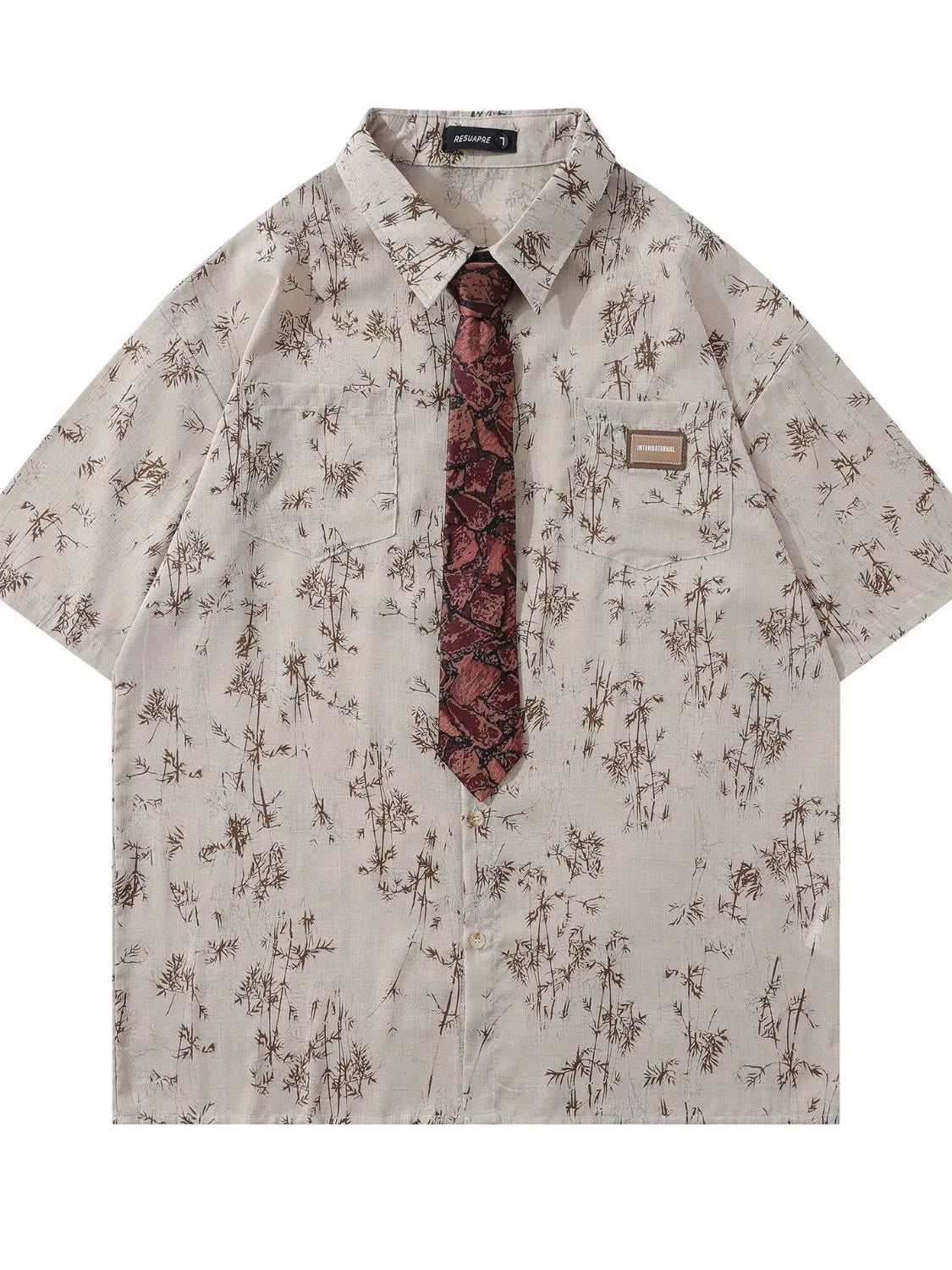 Men's Printed Short Sleeve Shirt with Paisley Tie