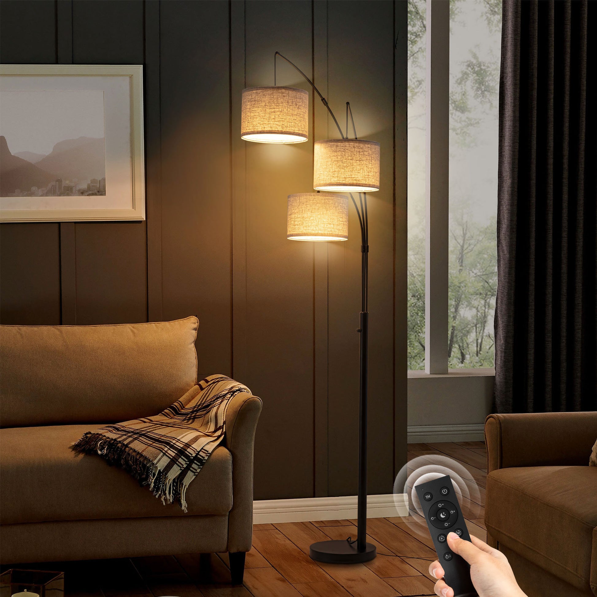 Ebern Designs 80" 3-Light Dimmable 3-Color Temperature Arc Floor Lamp with Remote Control