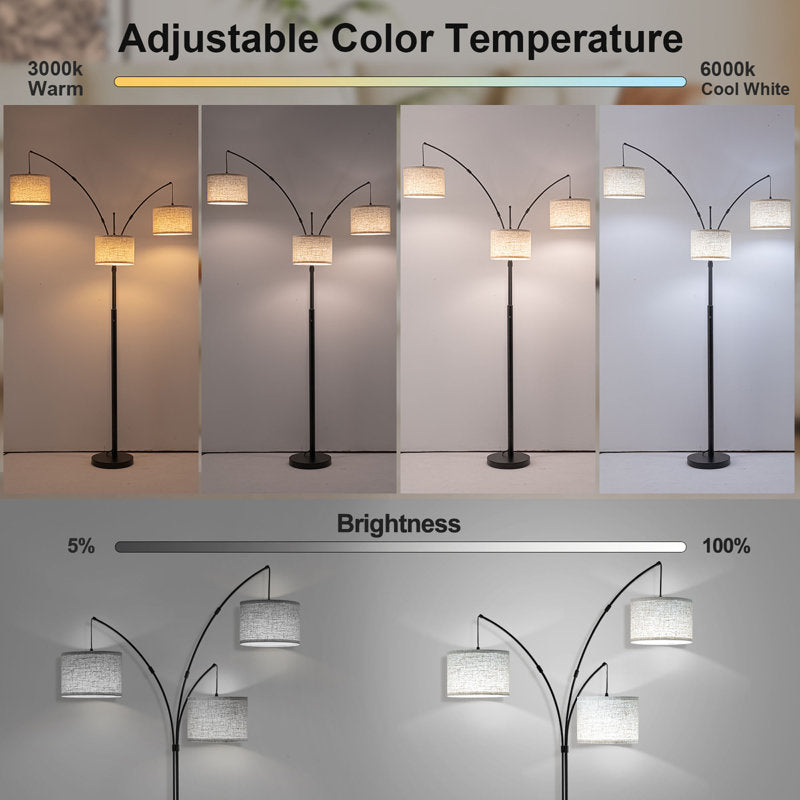 Ebern Designs 80" 3-Light Dimmable 3-Color Temperature Arc Floor Lamp with Remote Control