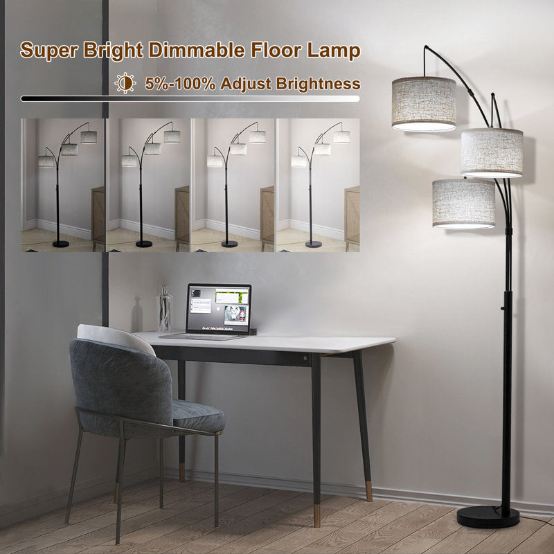 Ebern Designs 80" 3-Light Dimmable 3-Color Temperature Arc Floor Lamp with Remote Control