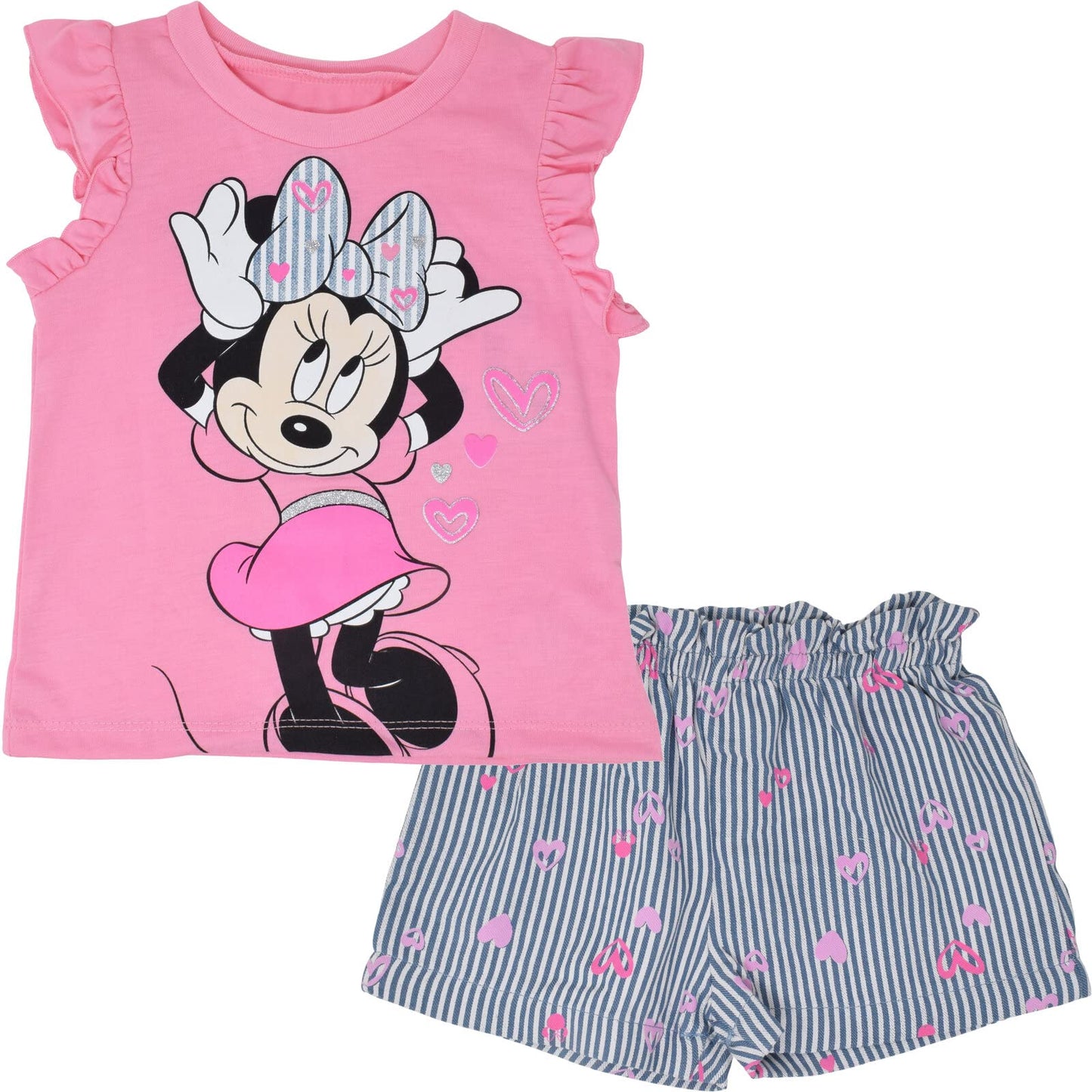 Disney Minnie Mouse Toddler Girls Graphic T-Shirt and Shorts Outfit Set Light Pink/Light Blue 3T