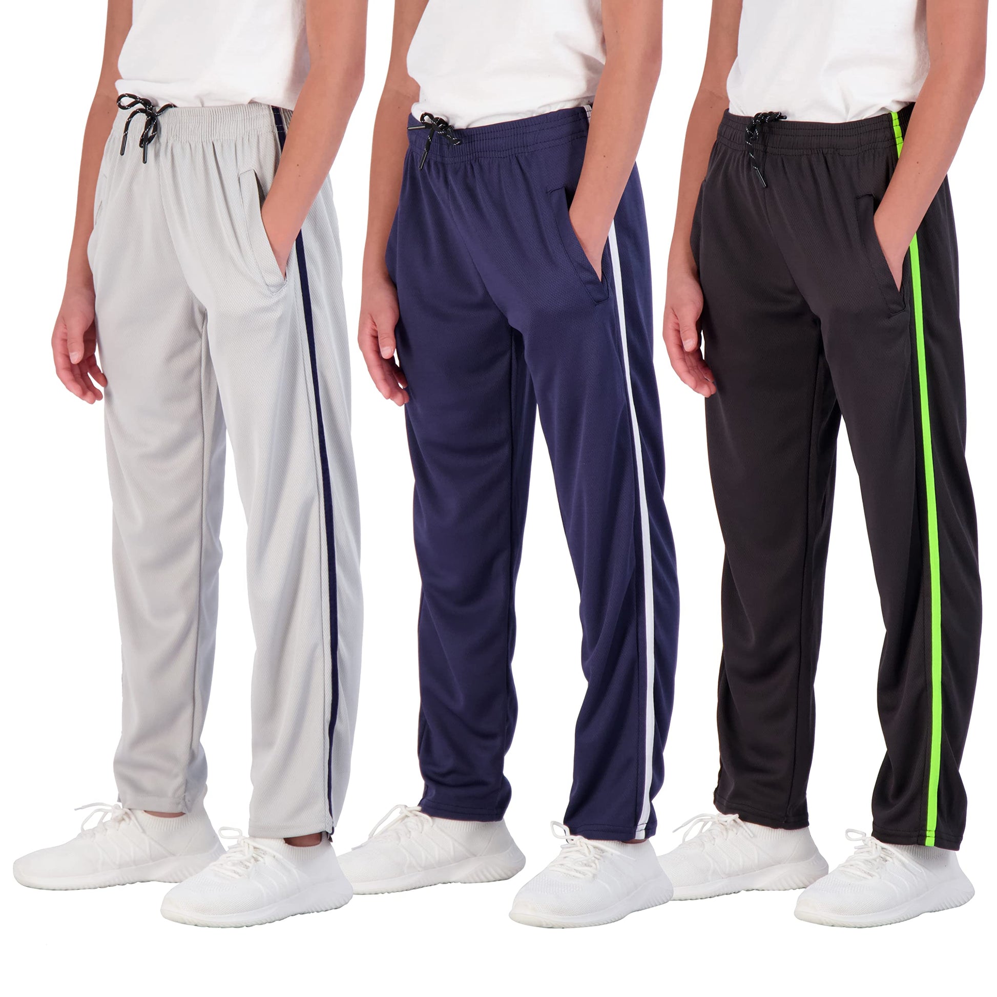 Real Essentials 3 Pack: Boys' Mesh Open Bottom Active Sweatpants 
