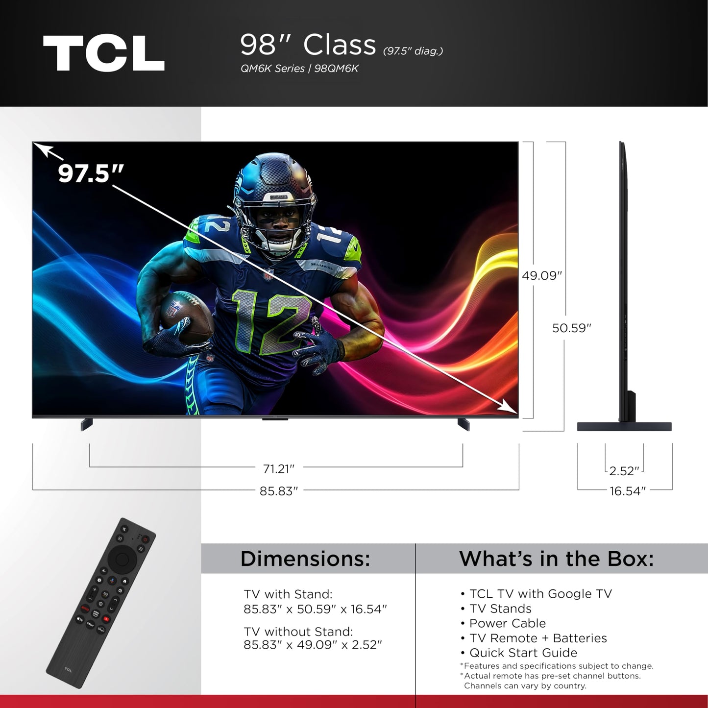 TCL 55-Inch QM6K QLED 4K Smart QD-Mini LED TV with Google TV (55QM6K, 2025 Model) Dolby Vision IQ, Dolby Atmos, HDR, Game Accelerator up to 240Hz, Voice Remote, Works with Alexa, Streaming Television