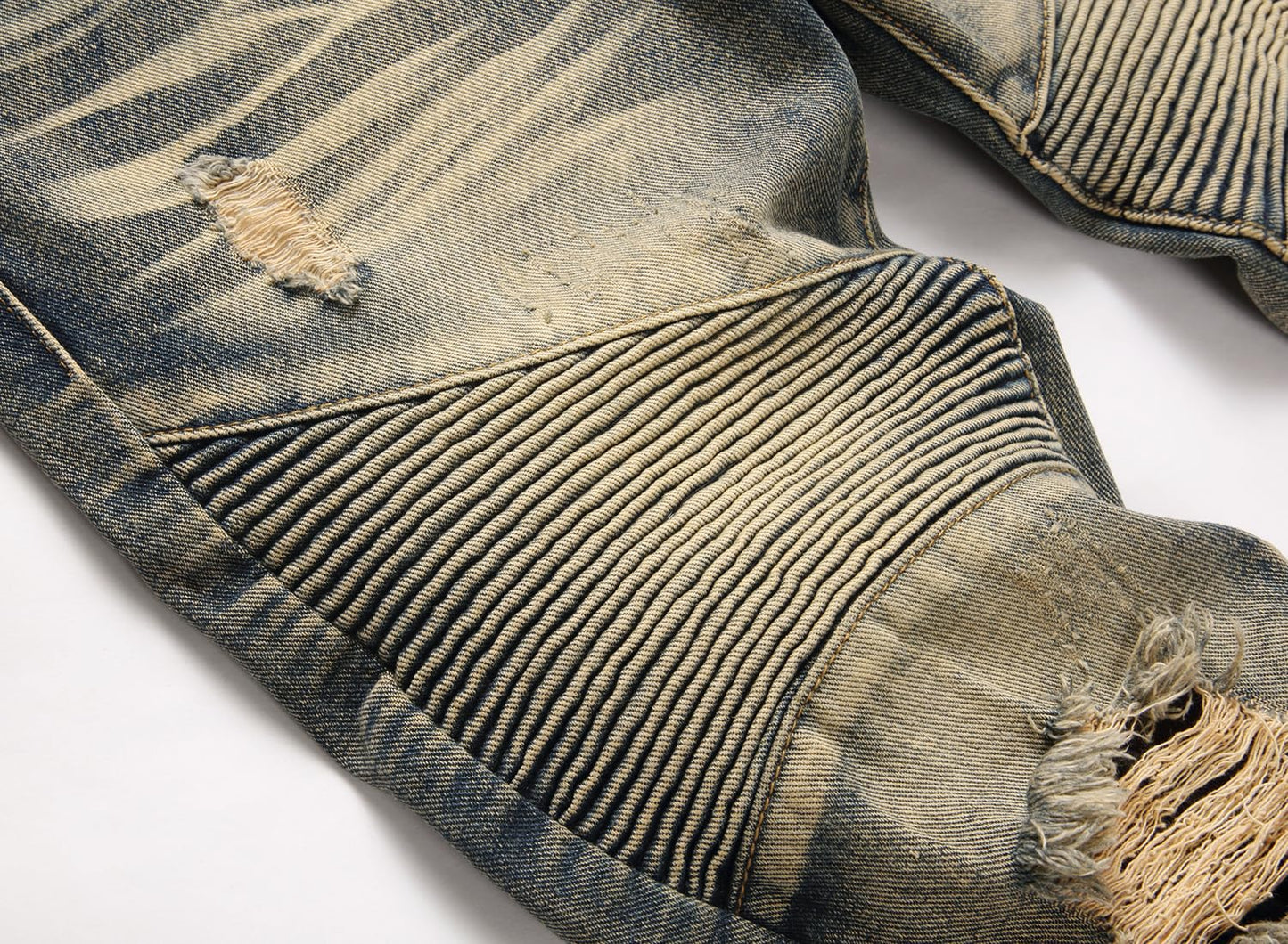 AITITIA Men's Biker Zipper Deco Washed Straight Fit Jeans (40, 002 Light Blue)