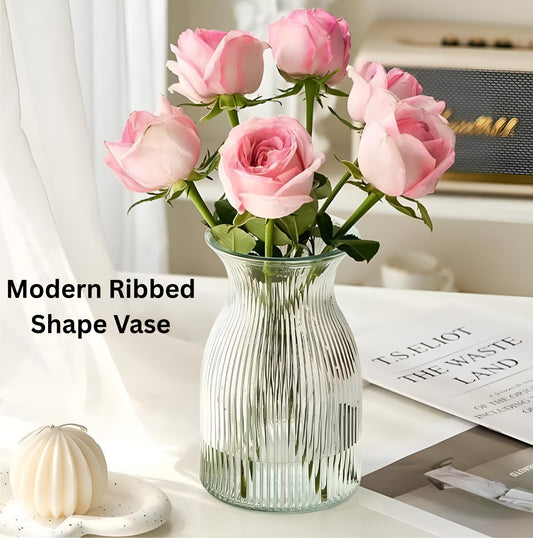 New 2026 Design Ribbed Glass Vase Wide - 8-Inch-Tall