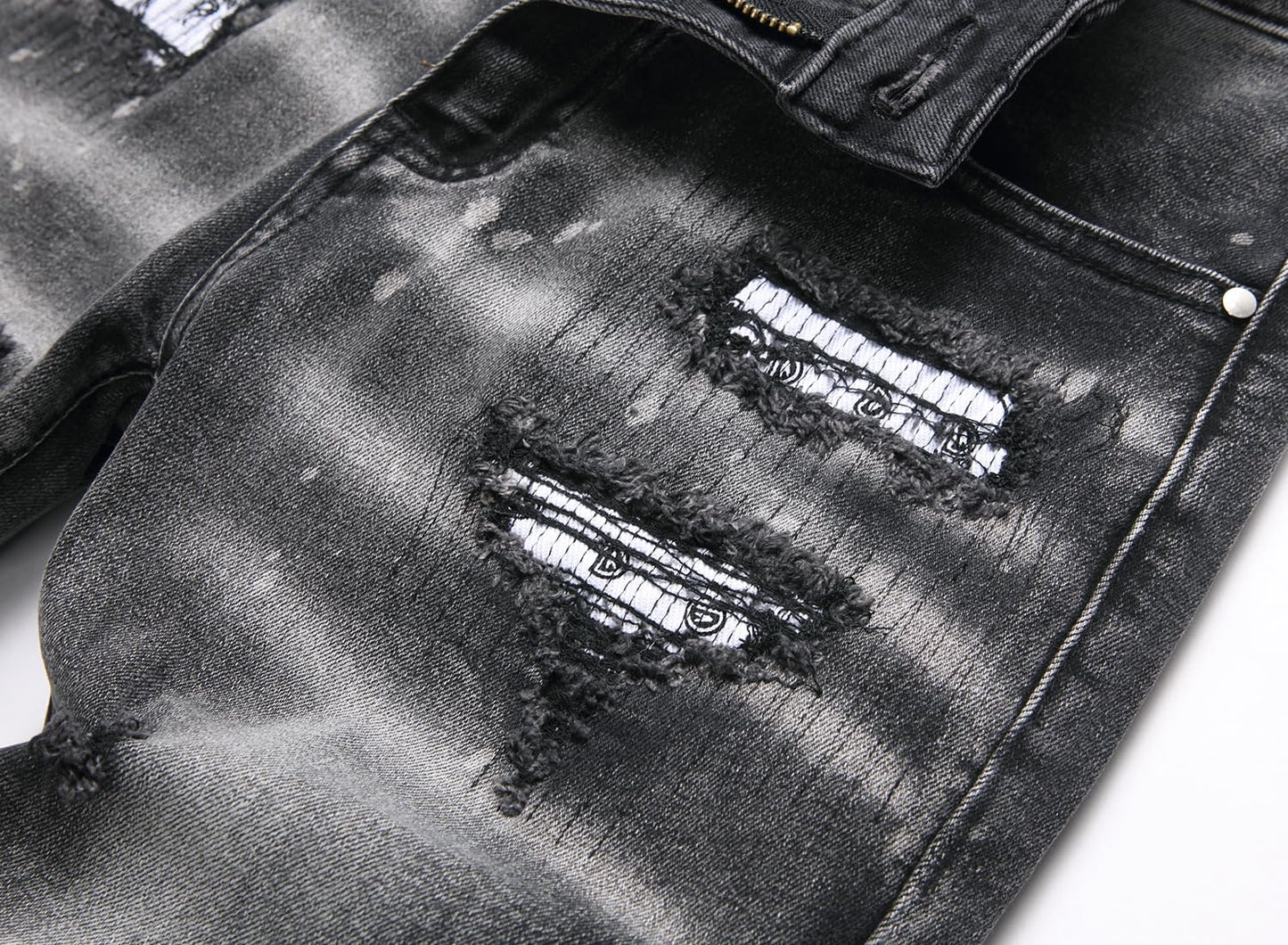 AITITIA Men's Biker Zipper Deco Washed Straight Fit Jeans (40, 002 Light Blue)