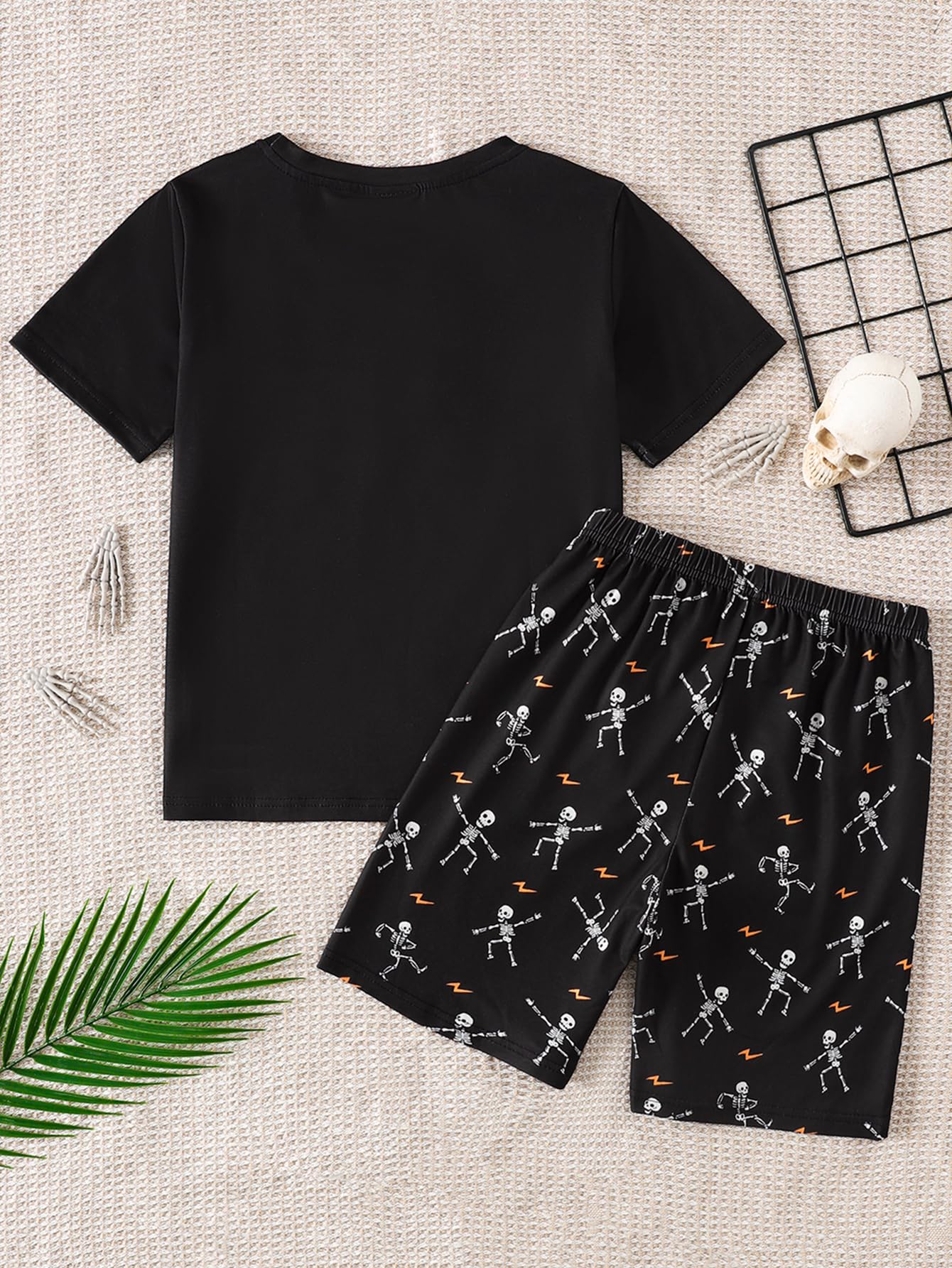 MyFav Big Boys Glow in Dark Skull Pjs Sleepwear Summer Pajama Shorts Sets, Skateboard, 14 Years