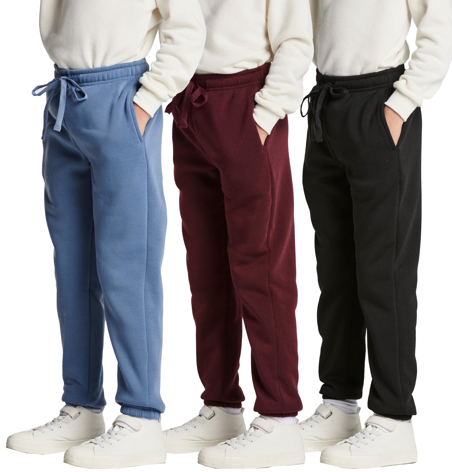 Real Essentials 3 Pack: Boys Tech Fleece Jogger Active Sweatpants with Pockets