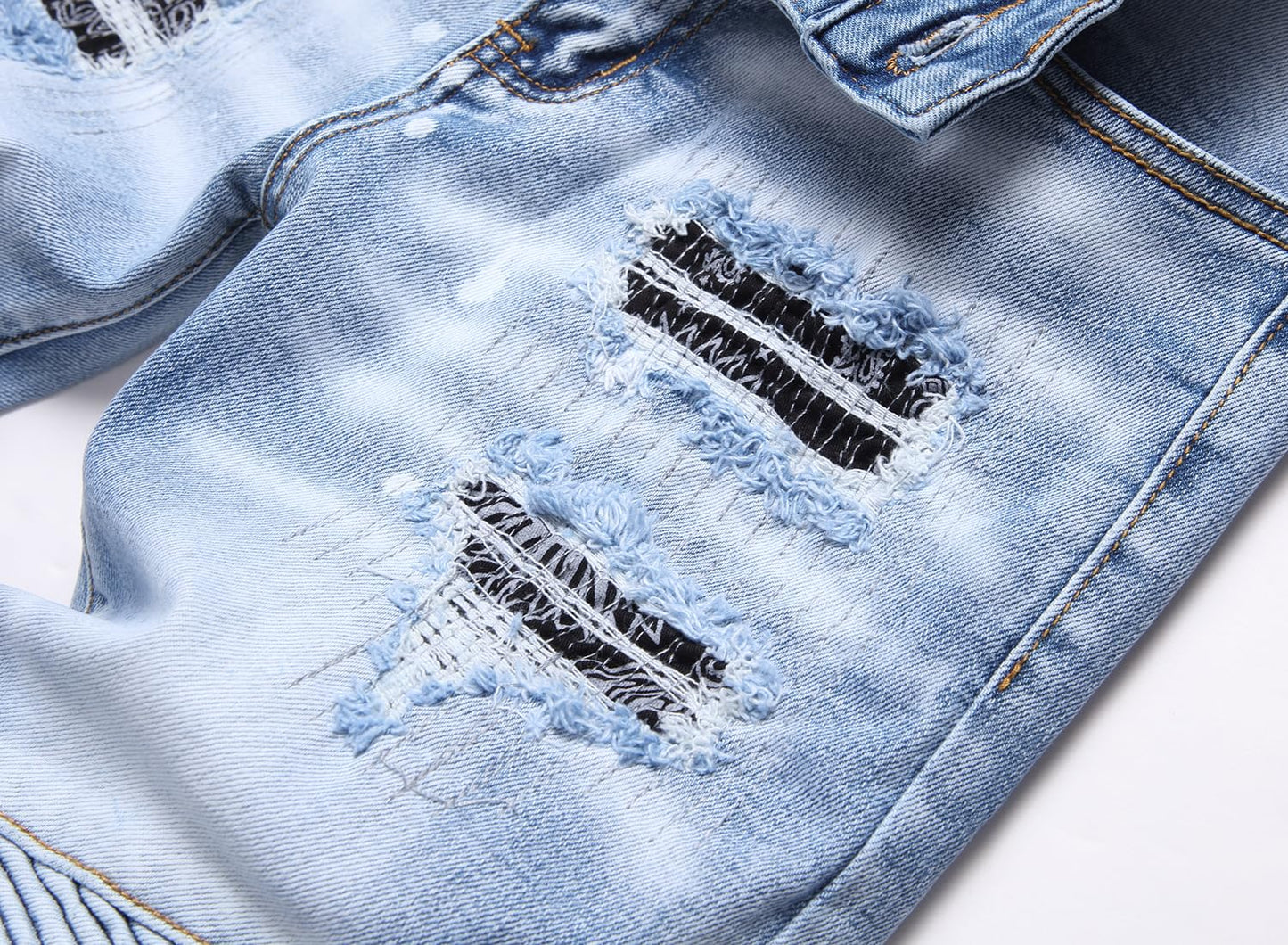 AITITIA Men's Biker Zipper Deco Washed Straight Fit Jeans (40, 002 Light Blue)