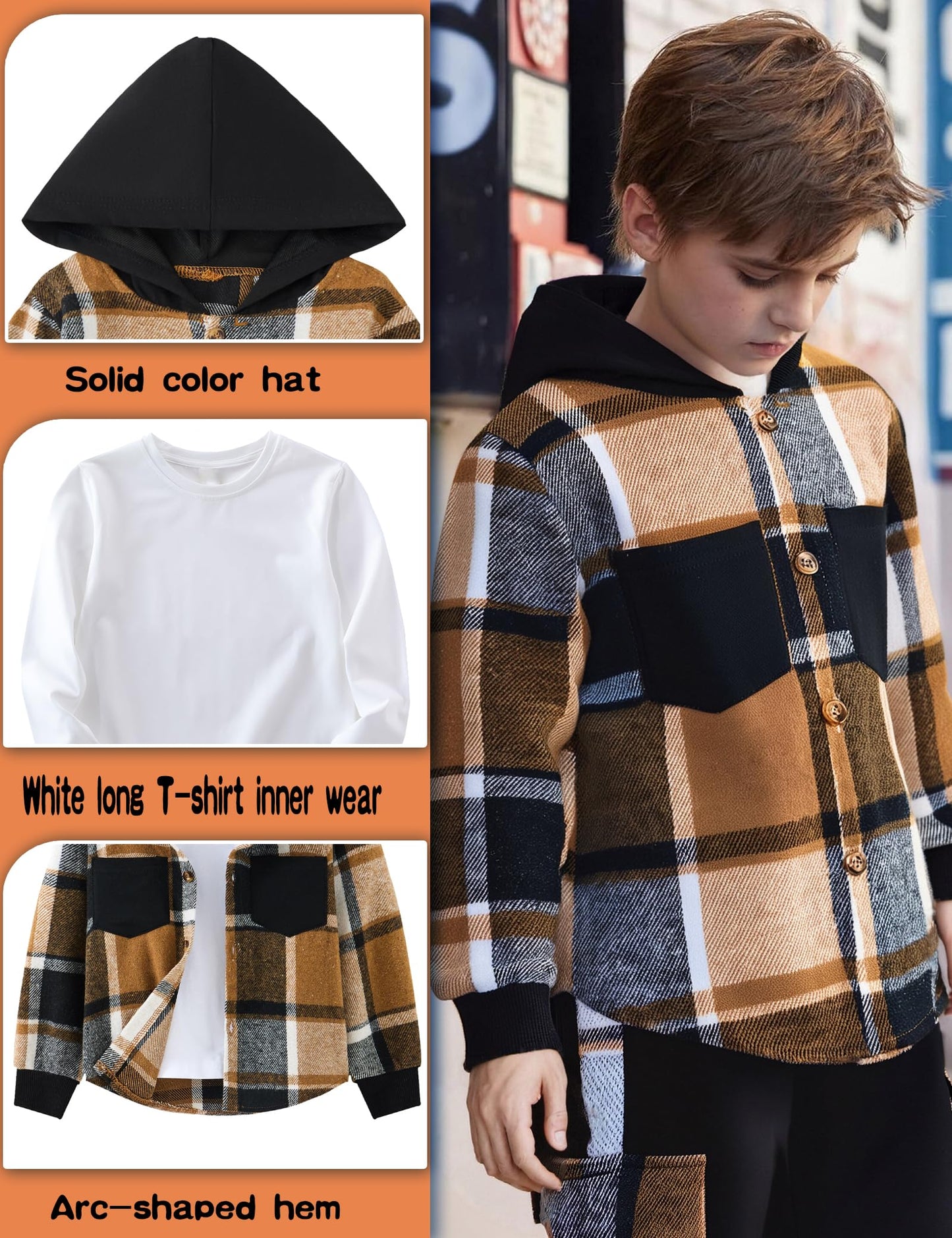 Auiopila Kids Toddler Boy Clothes Plaid Hooded Shirt White T-shirt Top and Solid Color Pants 3Pcs Winter Boys Outfits