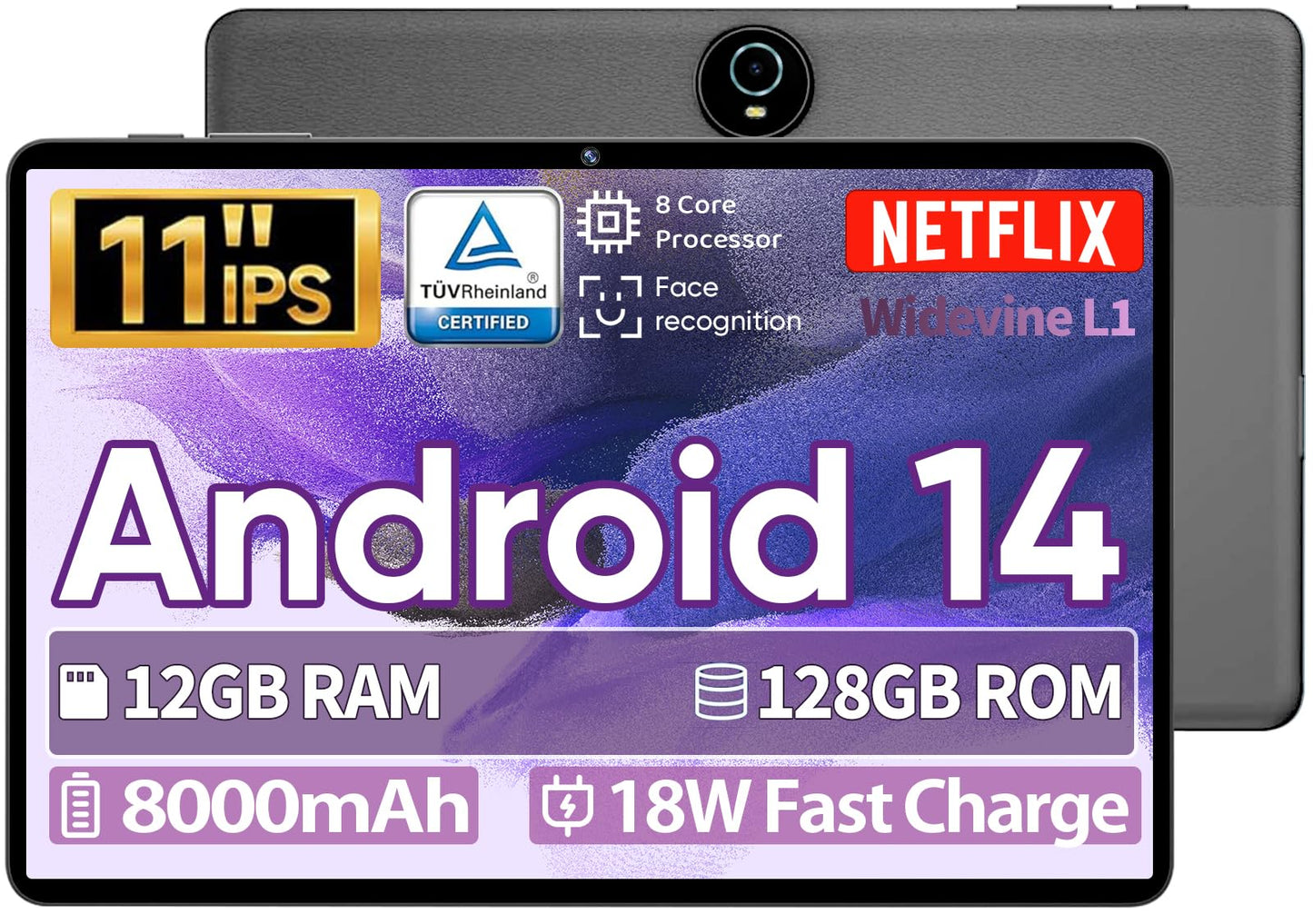 JIKOCXN Tablet 11 inch Android 12 Tablets, 12GB+128GB,1TB Expand, Widevine L1 Compatible 8-Core Tablet with 5G WiFi, 8000mAh Battery, Camera, 11" IPS Big Screen (Beige)