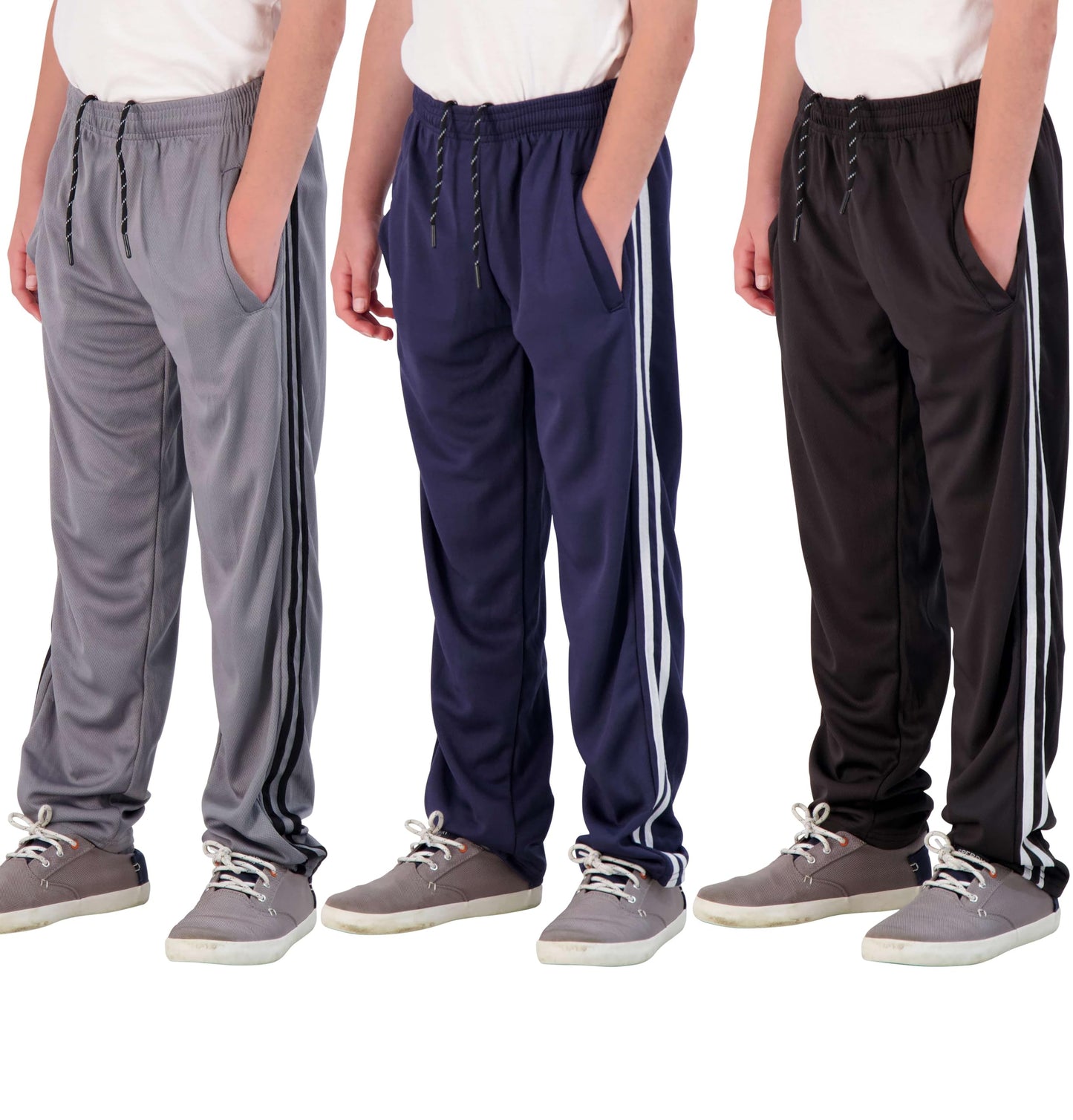 Real Essentials 3 Pack: Boys' Mesh Open Bottom Active Sweatpants with Pockets