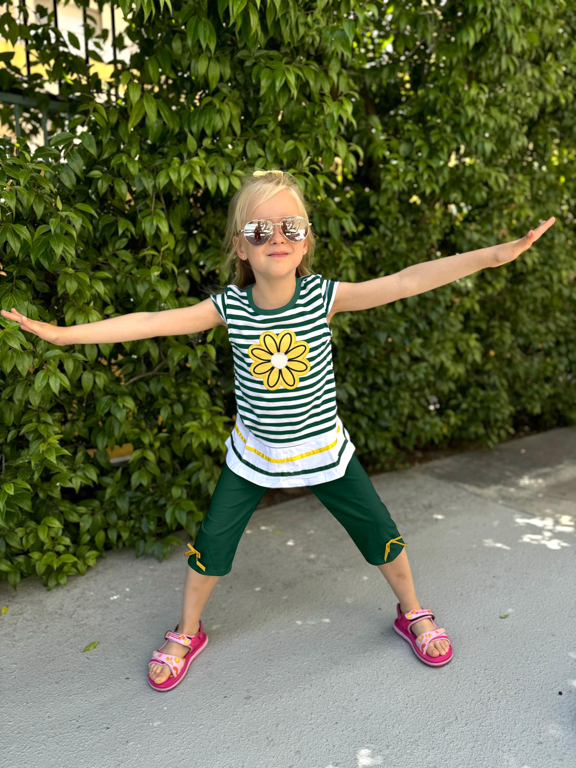 LUKYCILD Baby Girls Summer Clothes Casual Clothing Suit Short Sleeve Striped T-Shirt +Pants