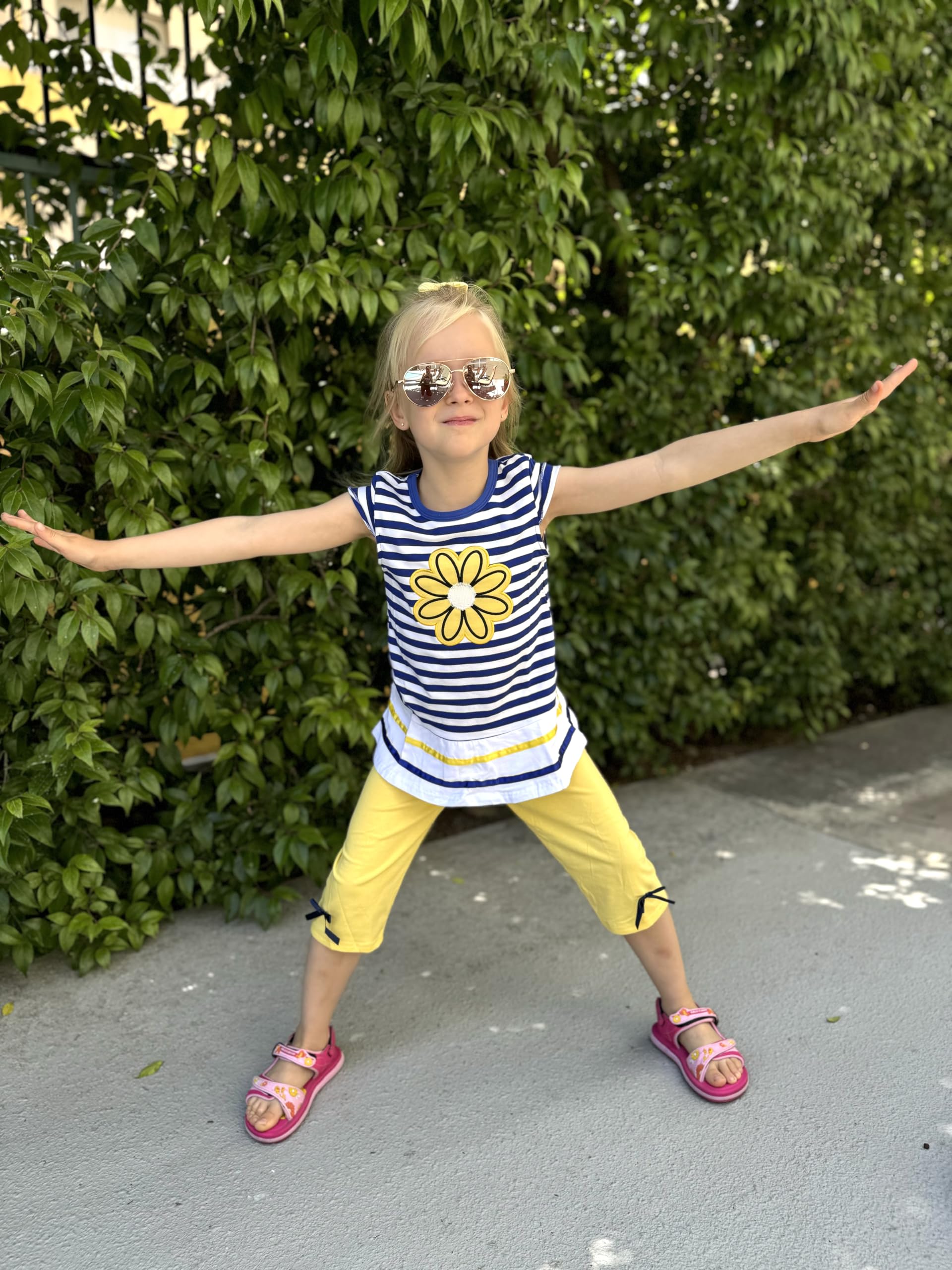 LUKYCILD Baby Girls Summer Clothes Casual Clothing Suit Short Sleeve Striped T-Shirt +Pants