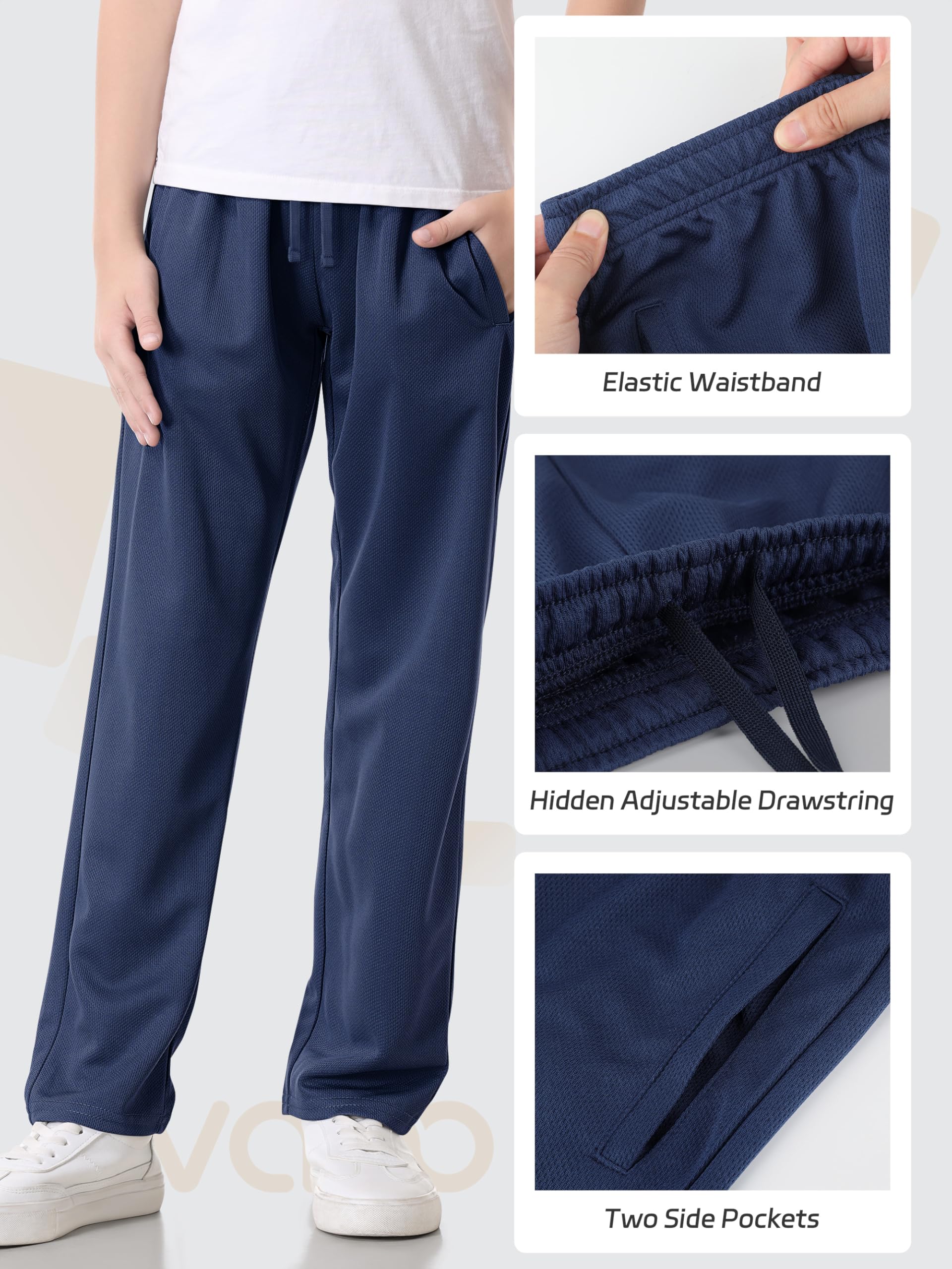 4 Pack Boys Mesh Lightweight Sweatpants, Thin Open Bottom Athletic Sweatpants for Boys.