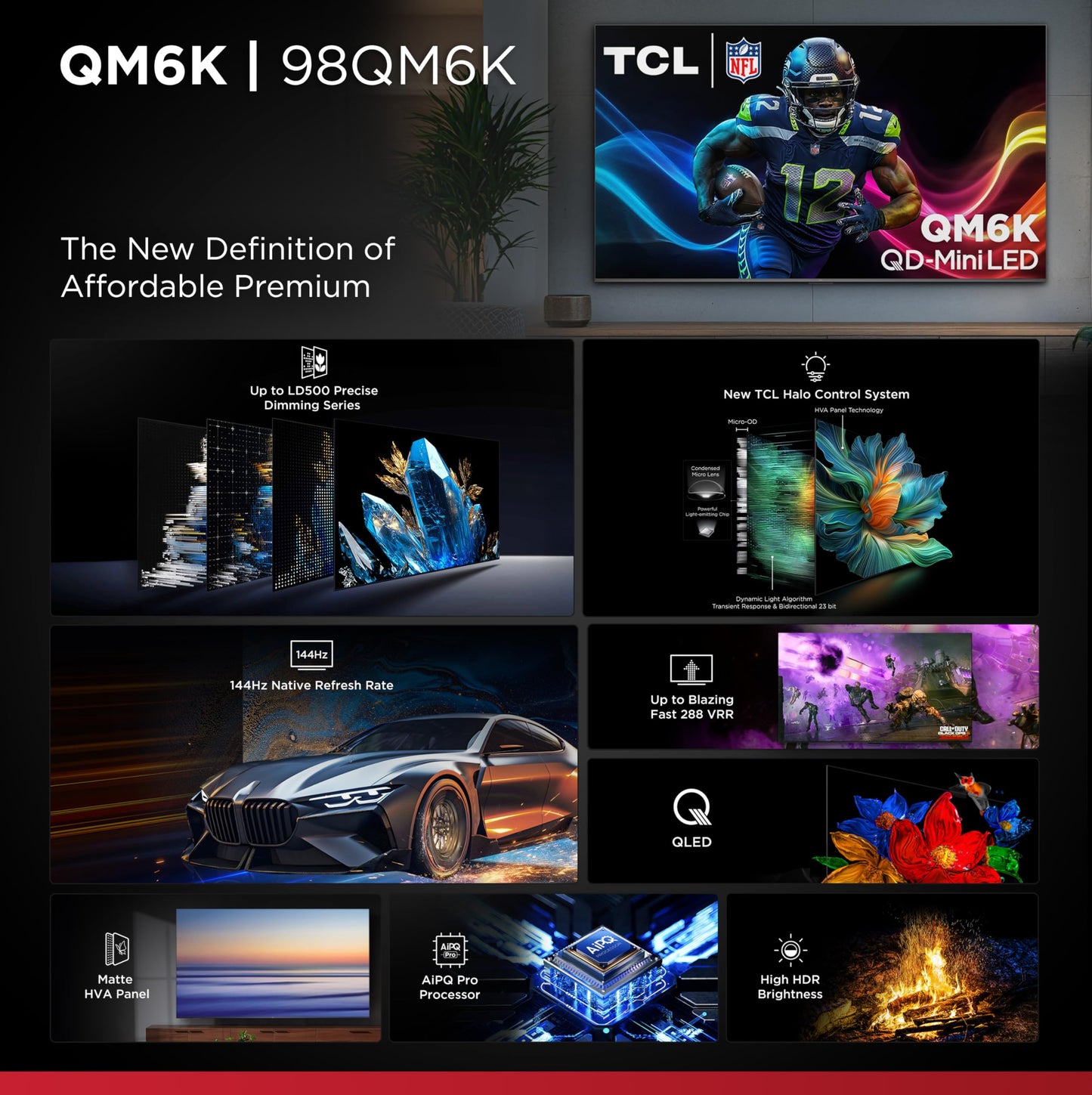 TCL 55-Inch QM6K QLED 4K Smart QD-Mini LED TV with Google TV (55QM6K, 2025 Model) Dolby Vision IQ, Dolby Atmos, HDR, Game Accelerator up to 240Hz, Voice Remote, Works with Alexa, Streaming Television