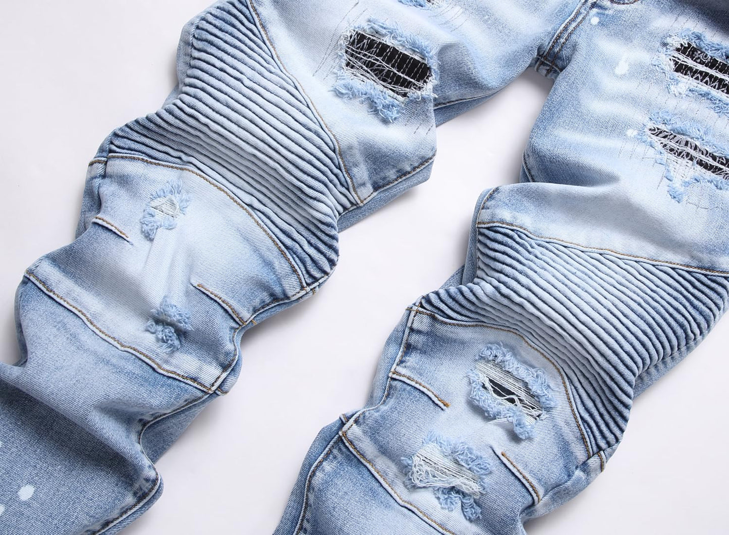 AITITIA Men's Biker Zipper Deco Washed Straight Fit Jeans (40, 002 Light Blue)