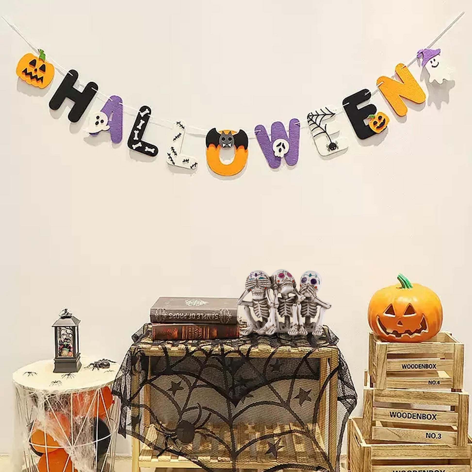 Rezpuao Skeletons Statue Hear See Speak No Evil Baby Halloween Figurines 