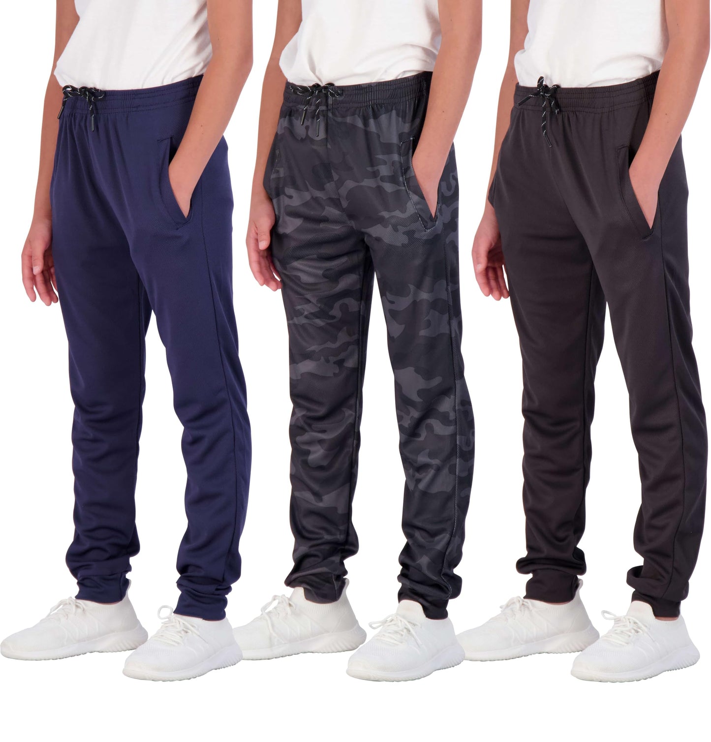 Real Essentials 3) Pack: Boy's Mesh Active Athletic Casual Jogger Sweatpants with Pockets .