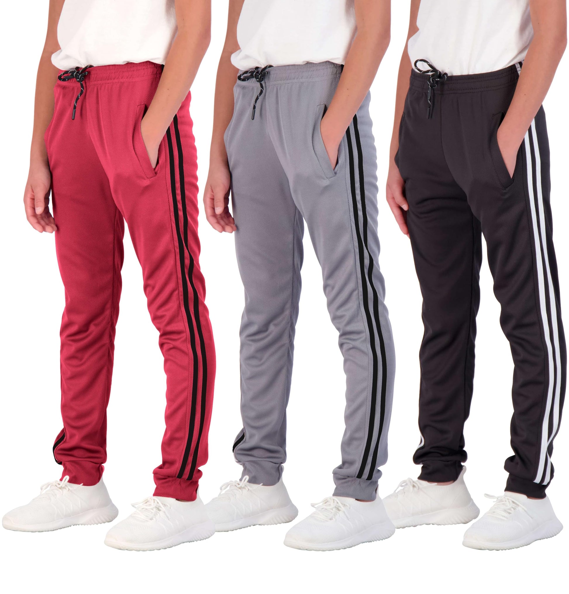 Real Essentials 3) Pack: Boy's Mesh Active Athletic Casual Jogger Sweatpants with Pockets .