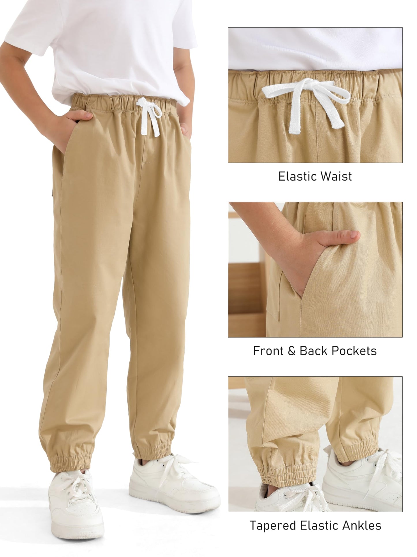 Resinta 3 Pack Boys' Stretch School Jogger Pants Pull-On 