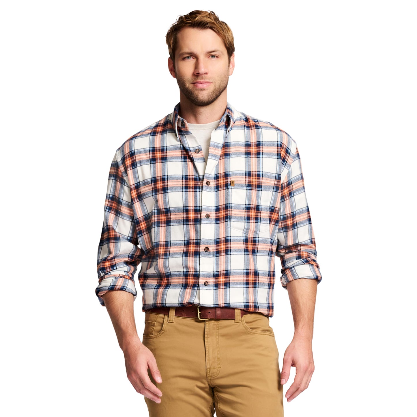 IZOD Men's Stratton Flannel Long Sleeve Button Down Shirt, Asphalt, S