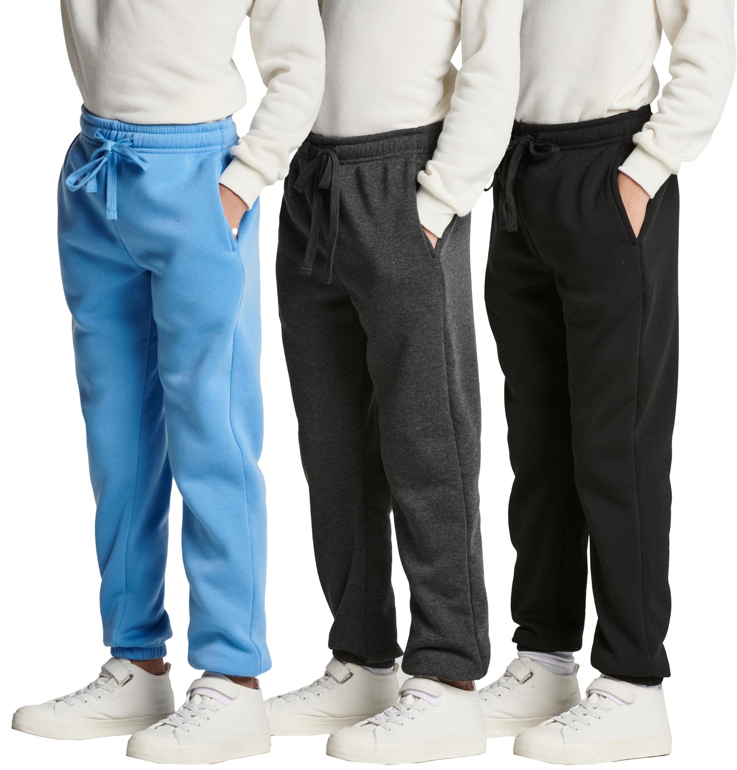 Real Essentials 3 Pack: Boys Tech Fleece Jogger Active Sweatpants with Pockets