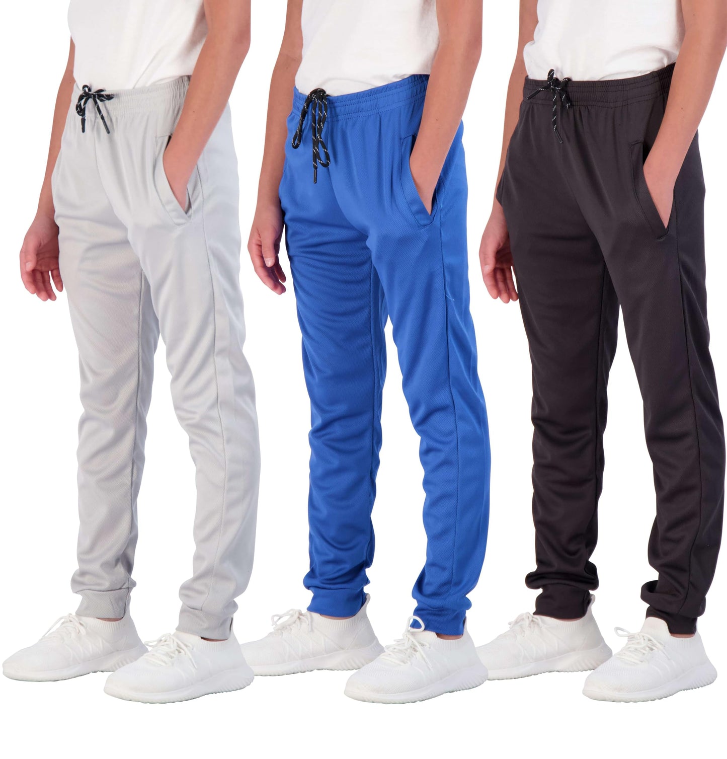 Real Essentials 3) Pack: Boy's Mesh Active Athletic Casual Jogger Sweatpants with Pockets .