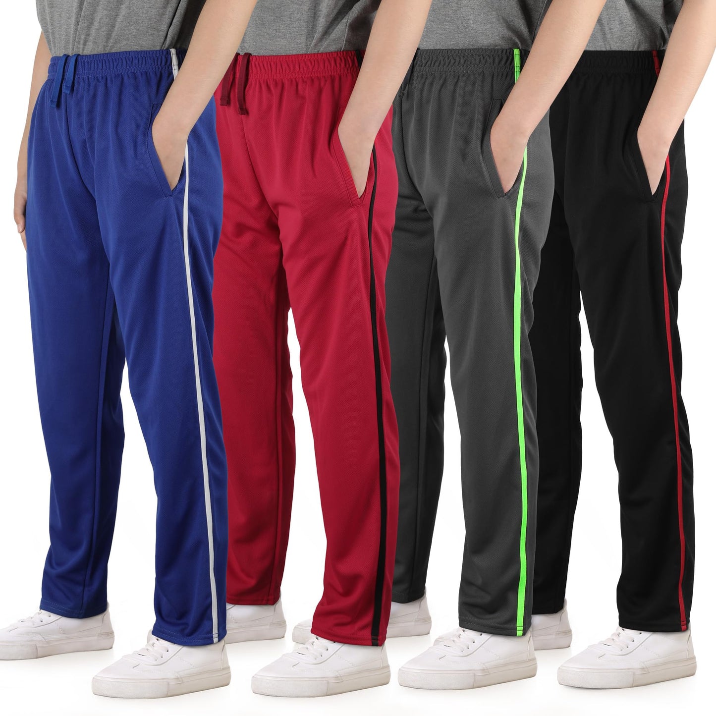 4 Pack Boys Mesh Lightweight Sweatpants, Thin Open Bottom Athletic Sweatpants for Boys.