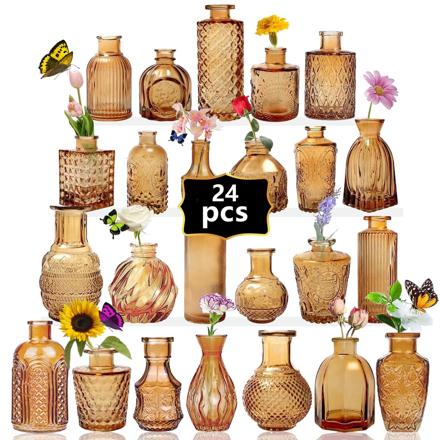 Anquephd Glass Bud Vase Set of 32PCS Wedding Centerpieces for Tables,Mini Clear Bud Vases for Flowers,Small Flower Vases Suitable for Birthday Party,Anniversary,Wedding,Baby Shower (Clear, 32PCS)